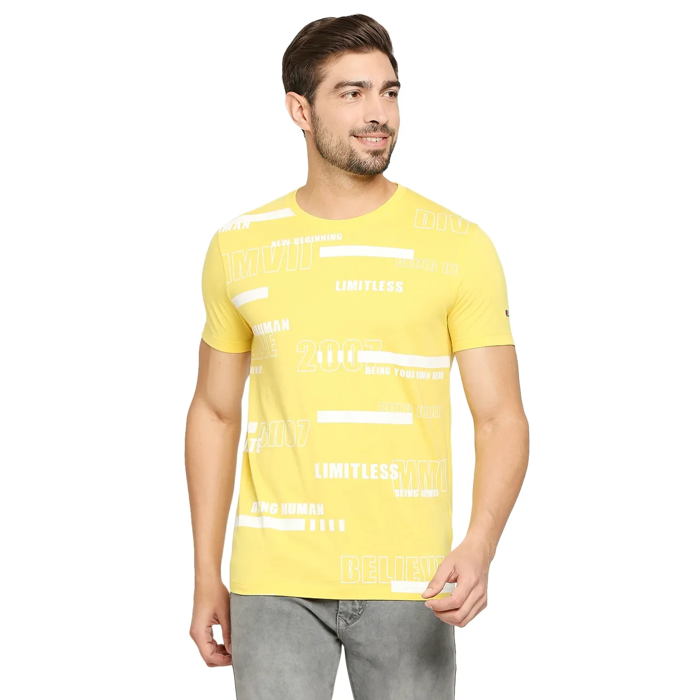 Yellow Regular Fit Men's Short Sleeves T-Shirt by Being Human Clothing