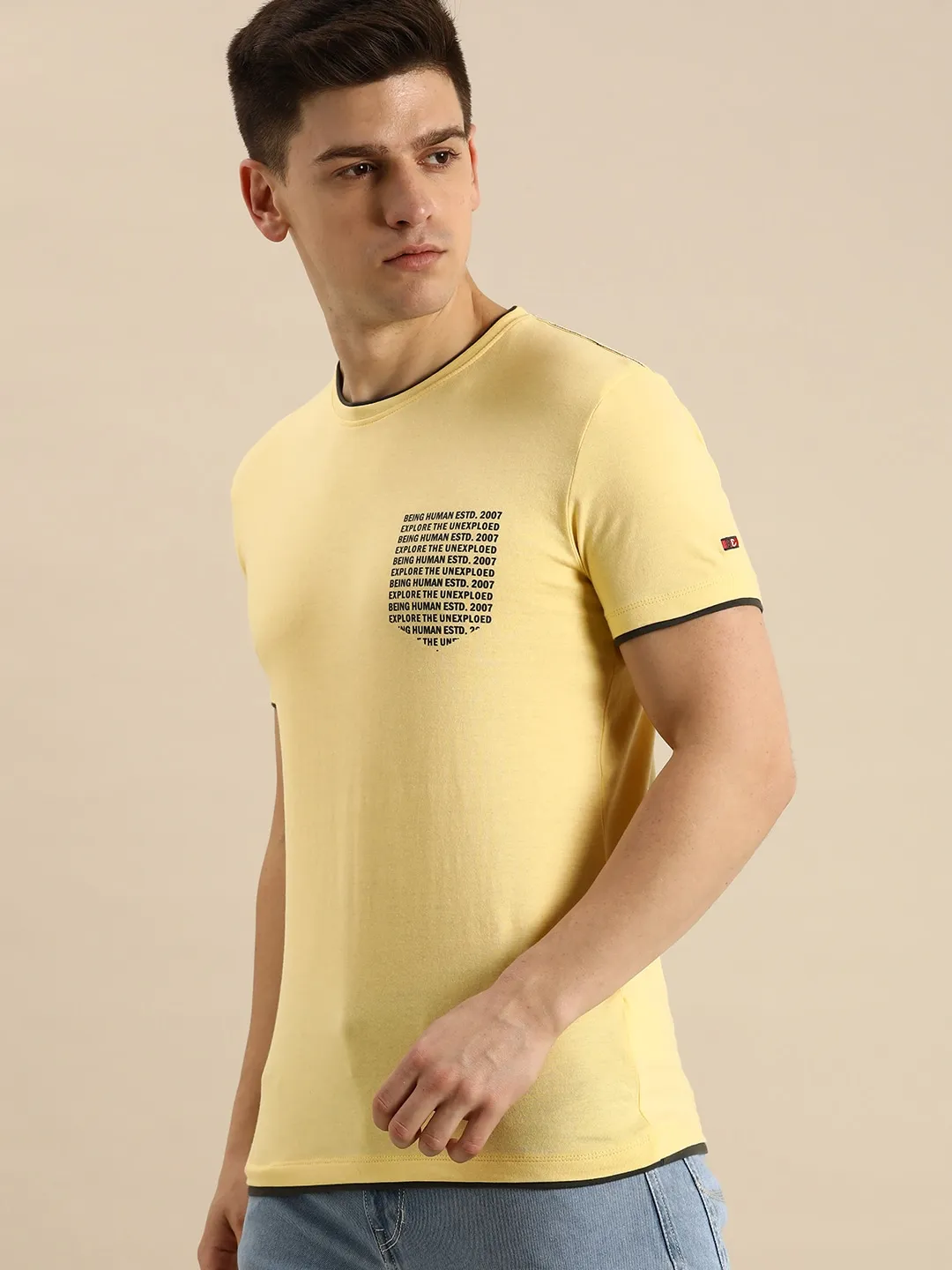 Yellow Regular Fit Men's Short Sleeves T-Shirt by Being Human Clothing - Image 2