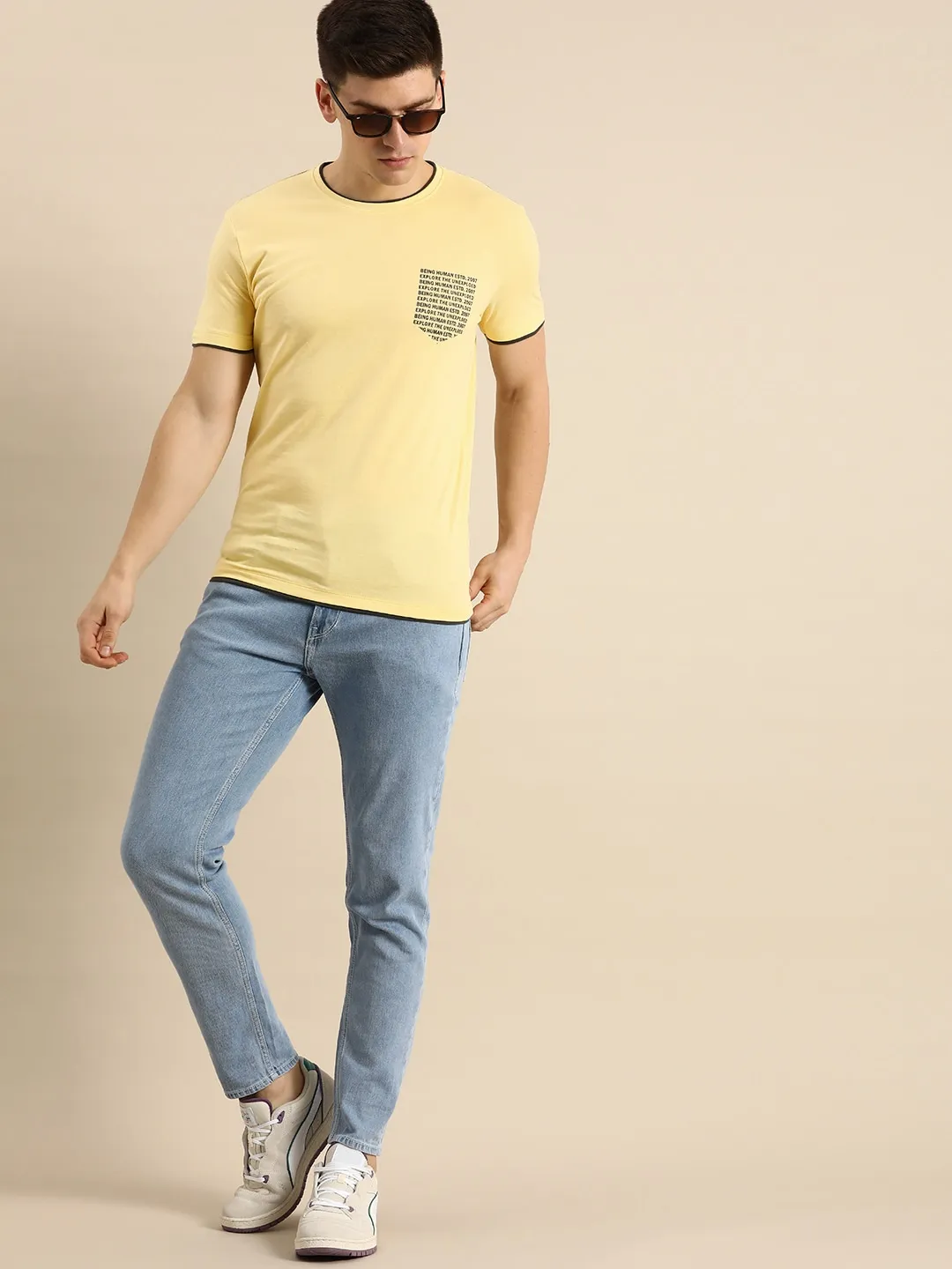 Yellow Regular Fit Men's Short Sleeves T-Shirt by Being Human Clothing - Image 5