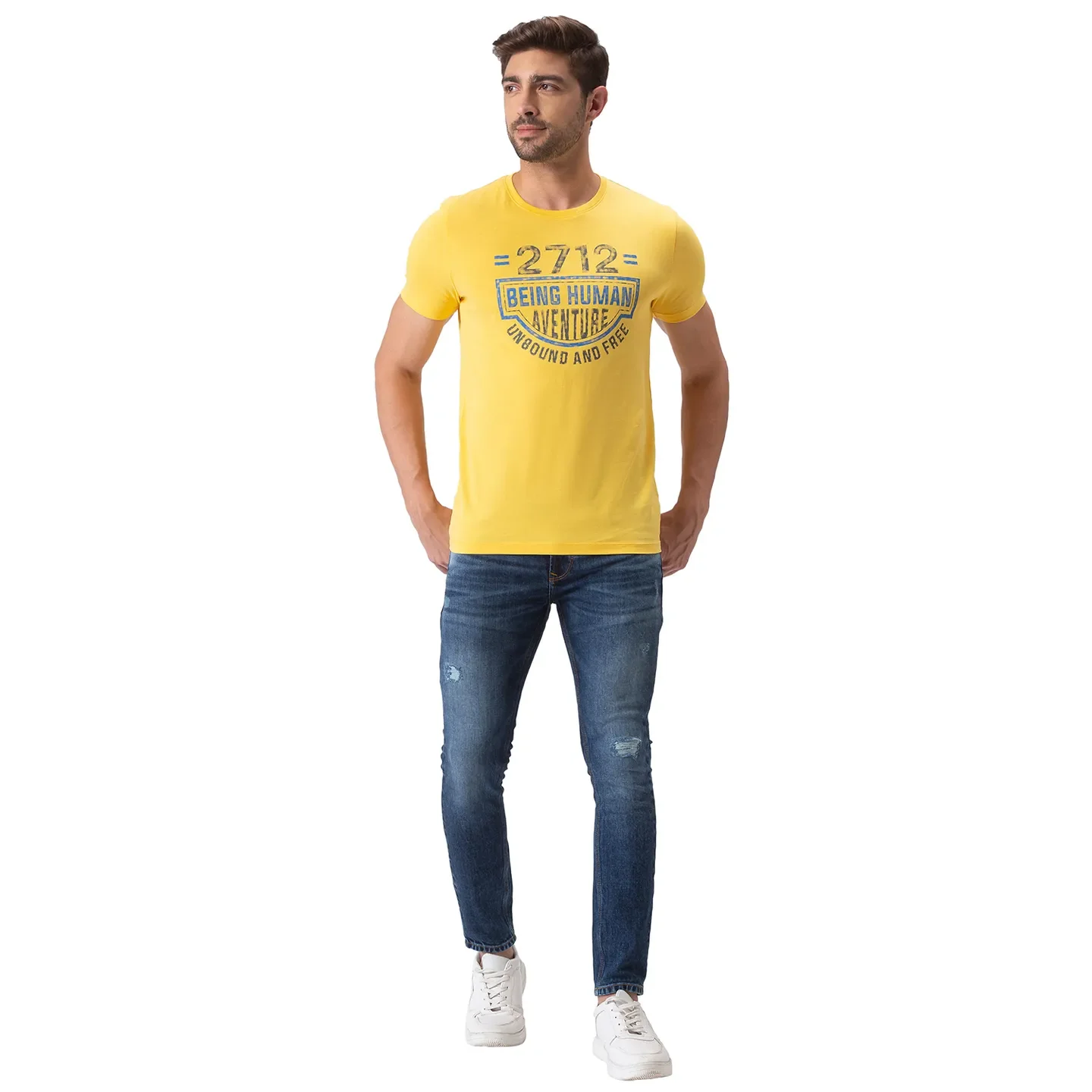 Yellow Regular Fit Men's Short Sleeves T-Shirt by Being Human Clothing - Image 2