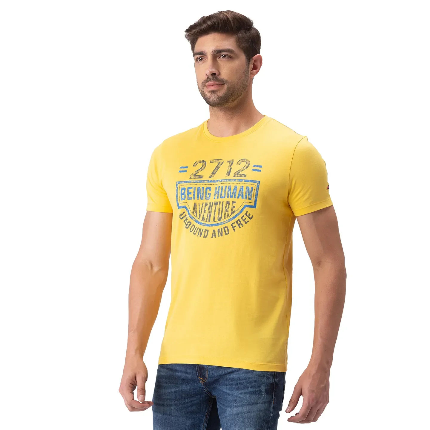 Yellow Regular Fit Men's Short Sleeves T-Shirt by Being Human Clothing - Image 4