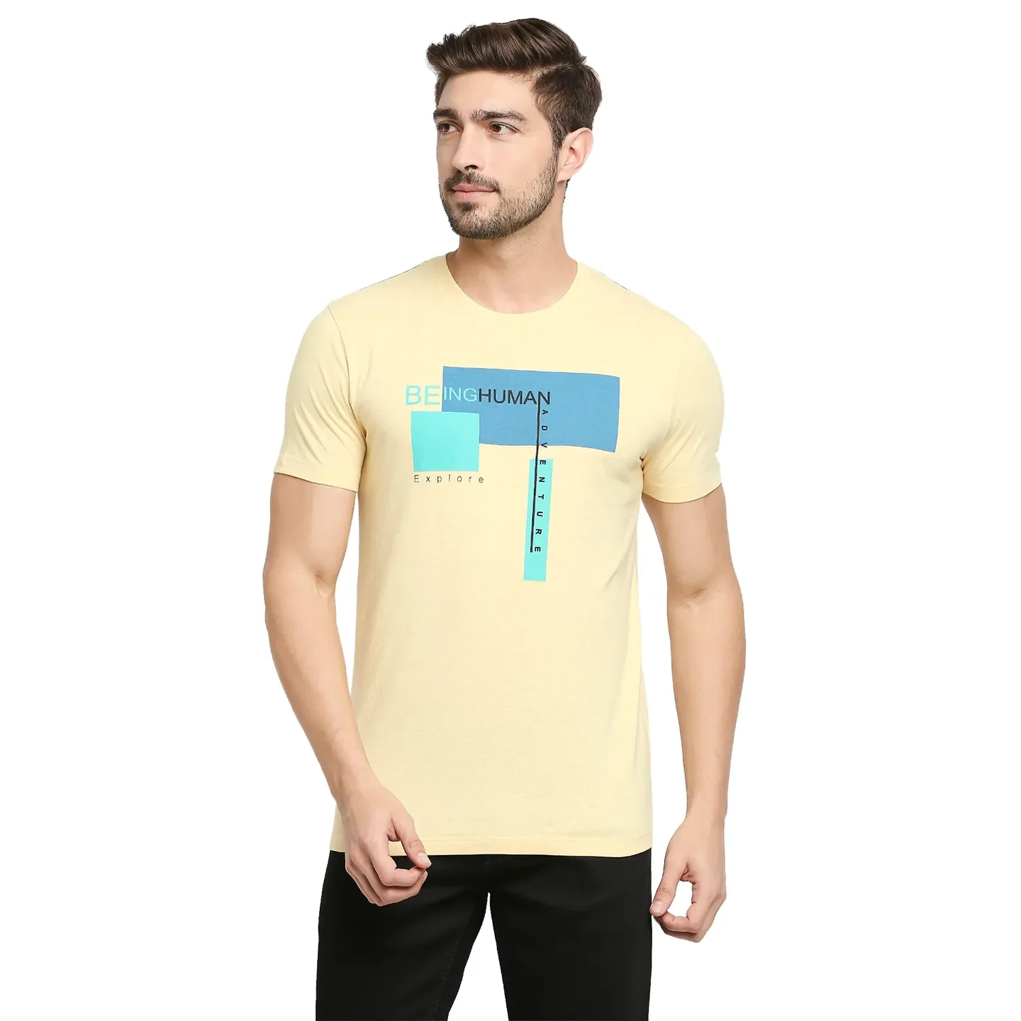 Yellow Regular Fit Men's Short Sleeves T-Shirt by Being Human Clothing