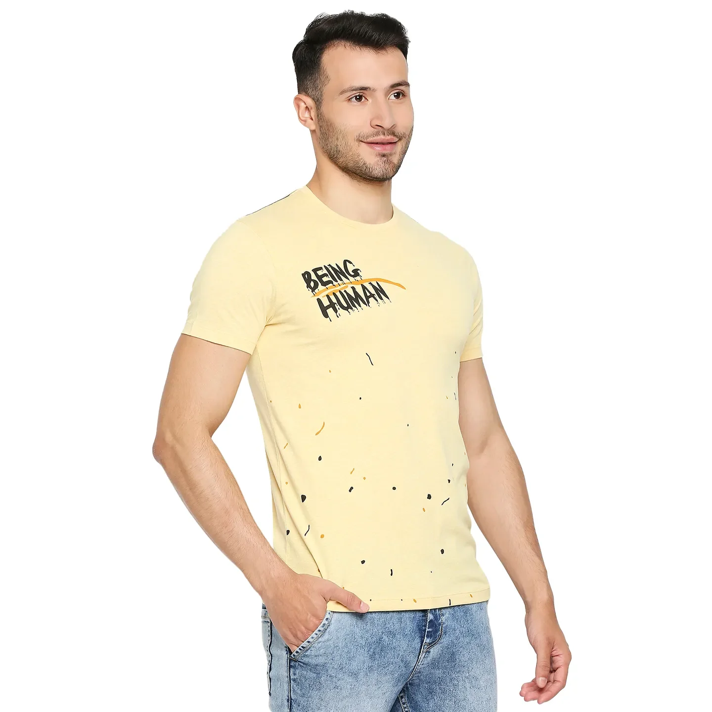 Yellow Regular Fit Men's Short Sleeves T-Shirt by Being Human Clothing - Image 3