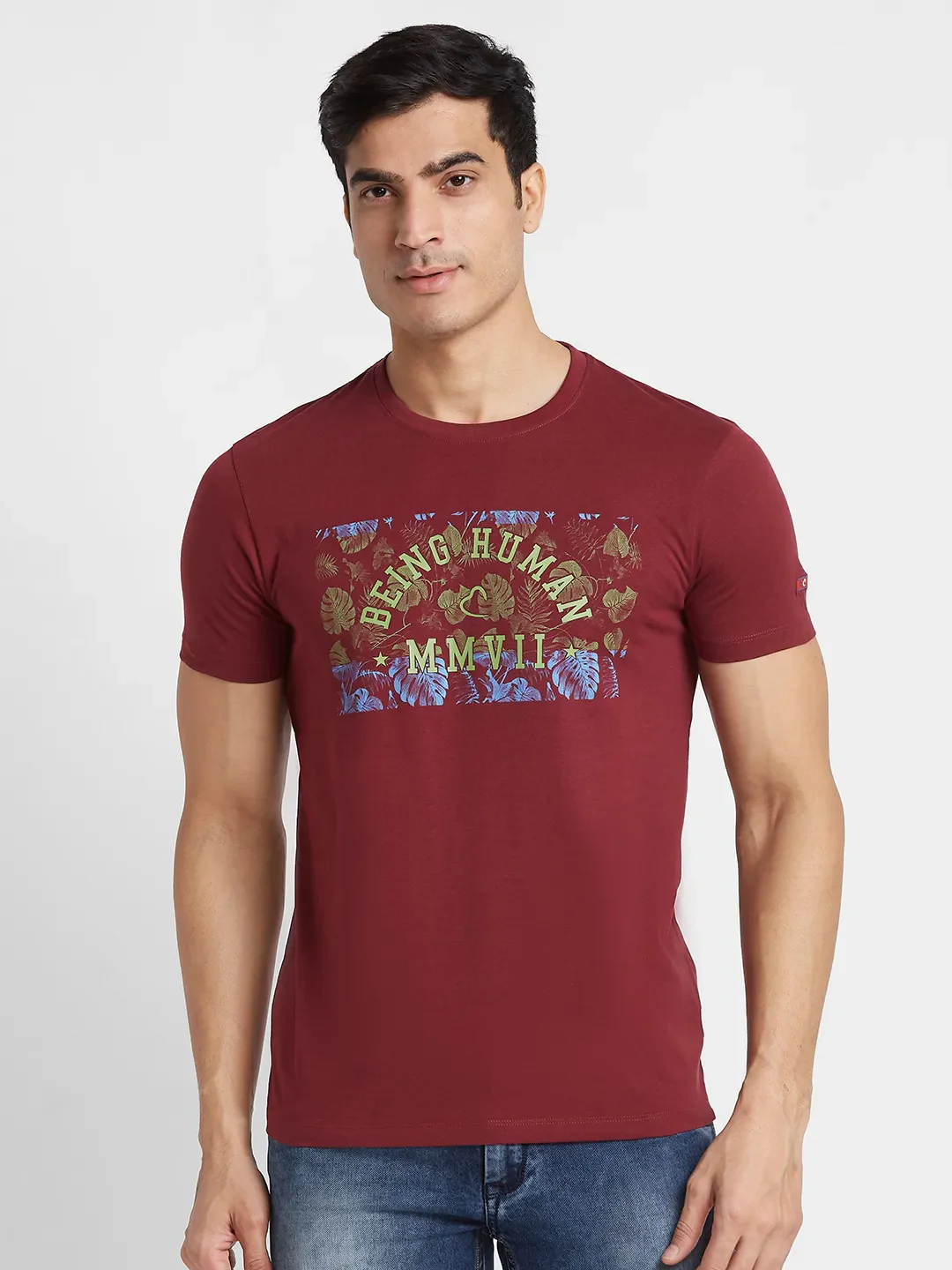 Red Regular Fit Men's Short Sleeves T-Shirt by Being Human Clothing