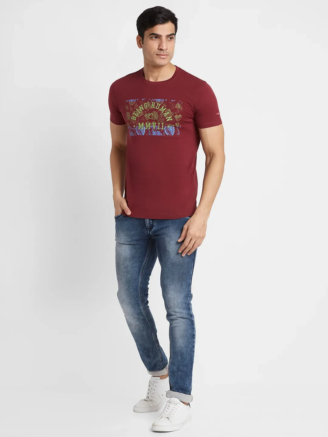 Red Regular Fit Men's Short Sleeves T-Shirt by Being Human Clothing - Image 5