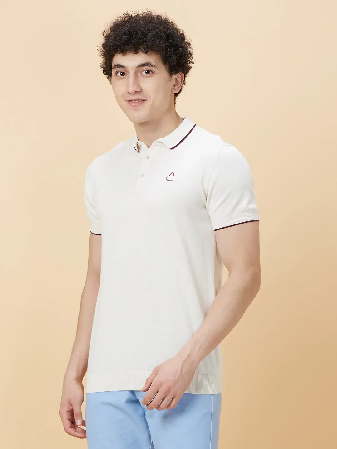 White Regular Fit Men's Polo T-shirt by Being Human Clothing - Image 3