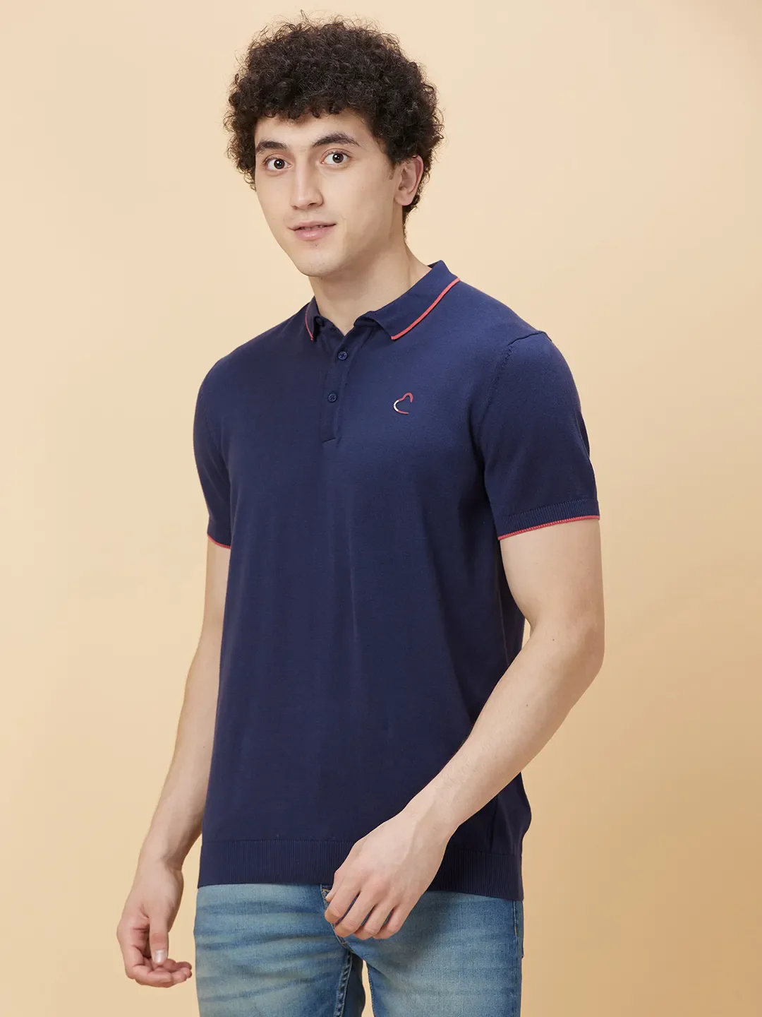 Navy Regular Fit Men's Polo T-shirt by Being Human Clothing - Image 3