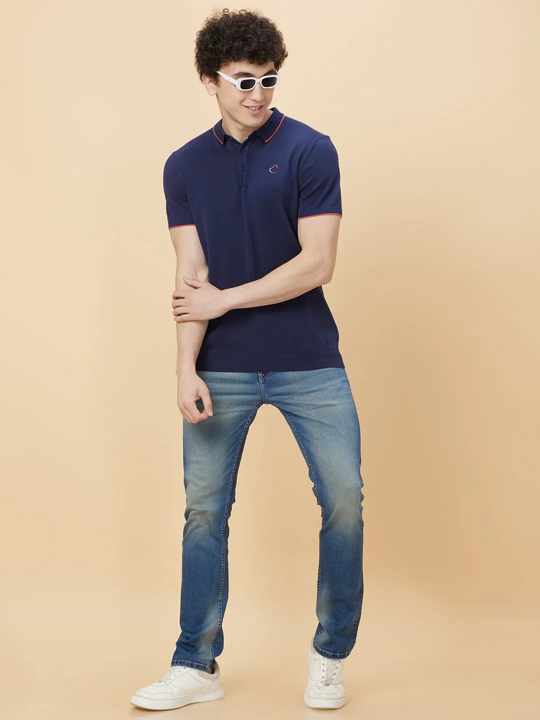 Navy Regular Fit Men's Polo T-shirt by Being Human Clothing - Image 6