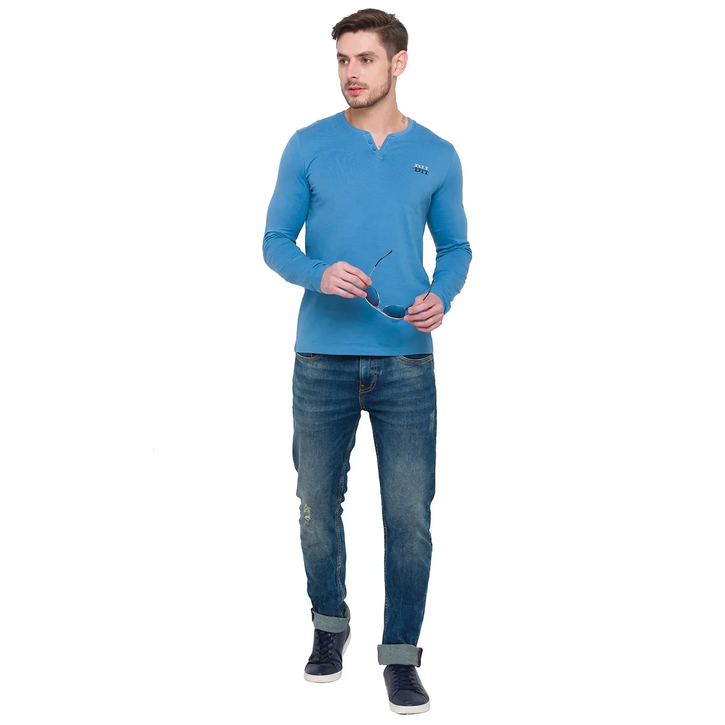 Blue Regular Fit Men's Long Sleeves T-Shirt by Being Human Clothing - Image 2