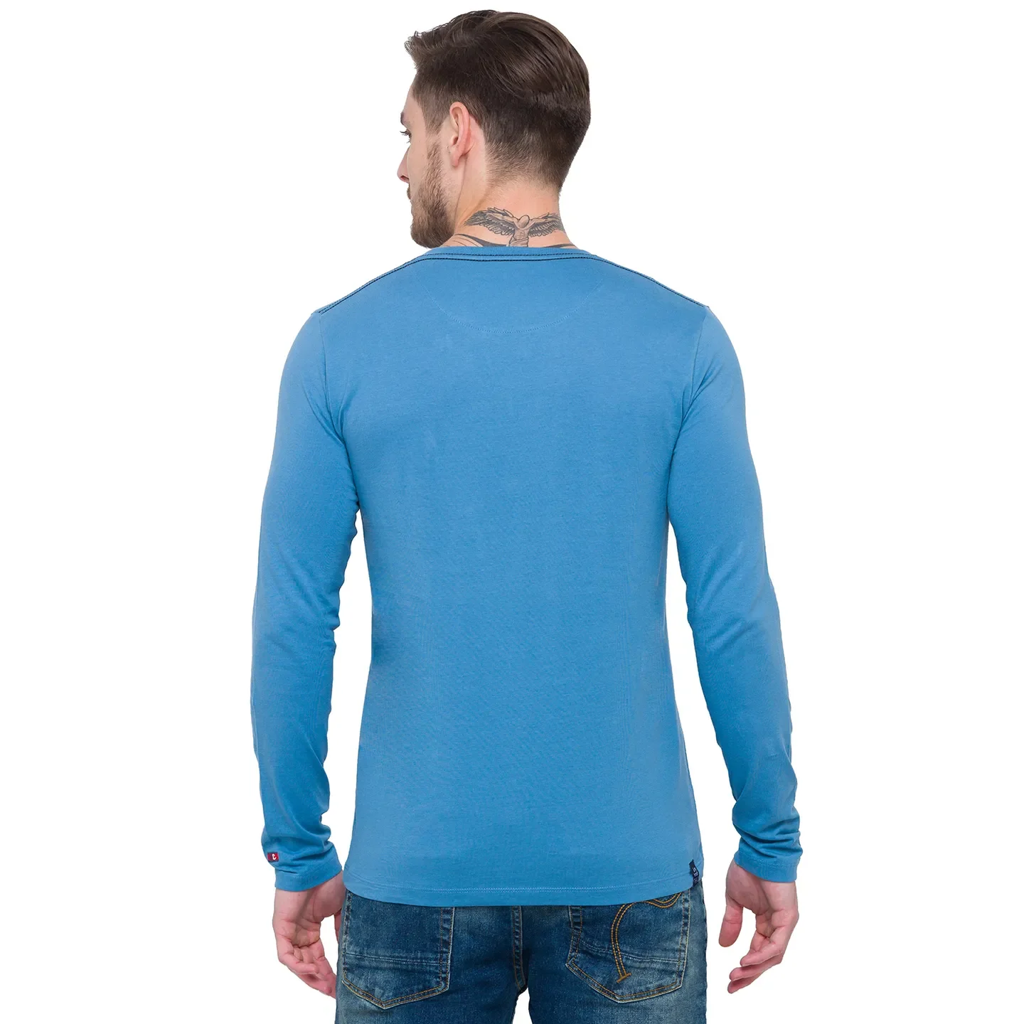 Blue Regular Fit Men's Long Sleeves T-Shirt by Being Human Clothing - Image 3