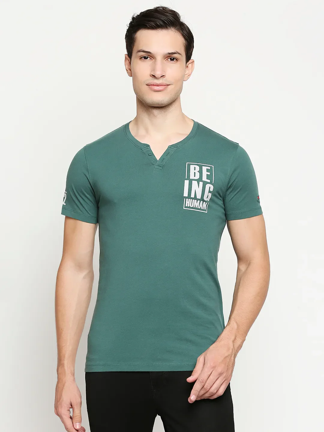 Green Regular Fit Men's Short Sleeves T-Shirt by Being Human Clothing