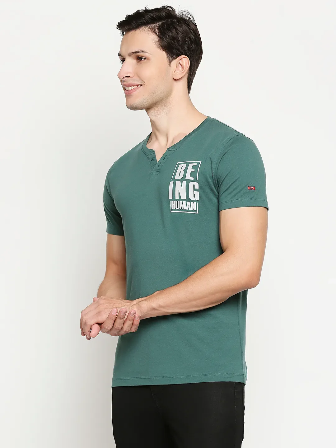 Green Regular Fit Men's Short Sleeves T-Shirt by Being Human Clothing - Image 2