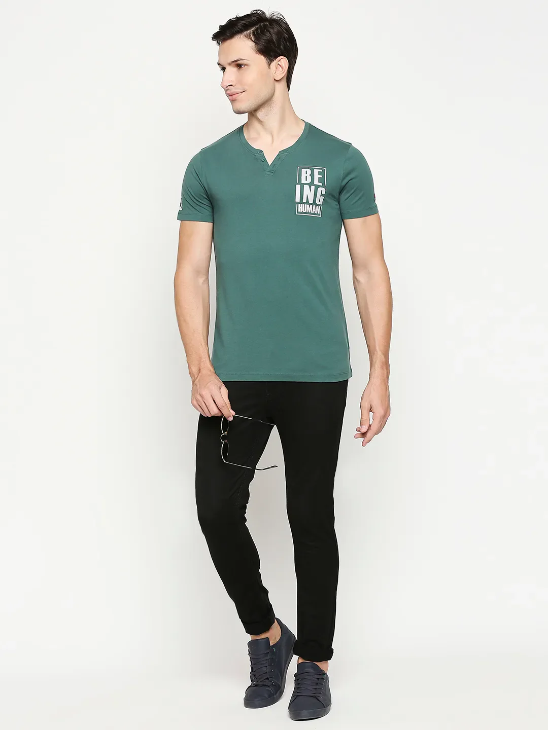 Green Regular Fit Men's Short Sleeves T-Shirt by Being Human Clothing - Image 6