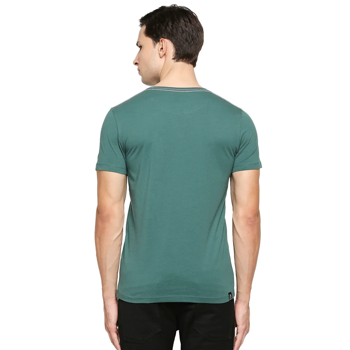 Bottle Green Regular Fit Henley Neck Men's T-Shirt by Being Human Clothing - Image 4