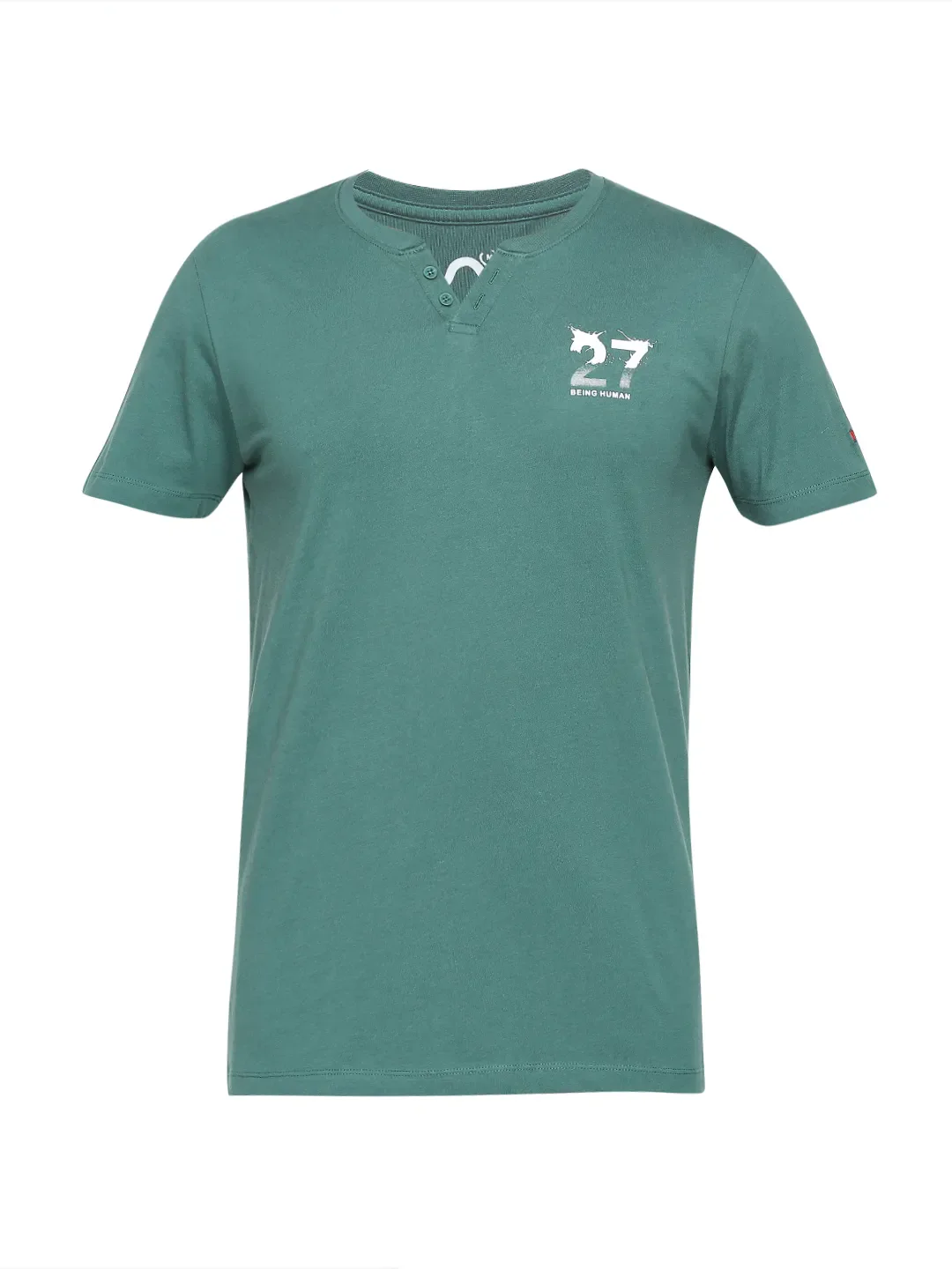 Bottle Green Regular Fit Henley Neck Men's T-Shirt by Being Human Clothing - Image 7