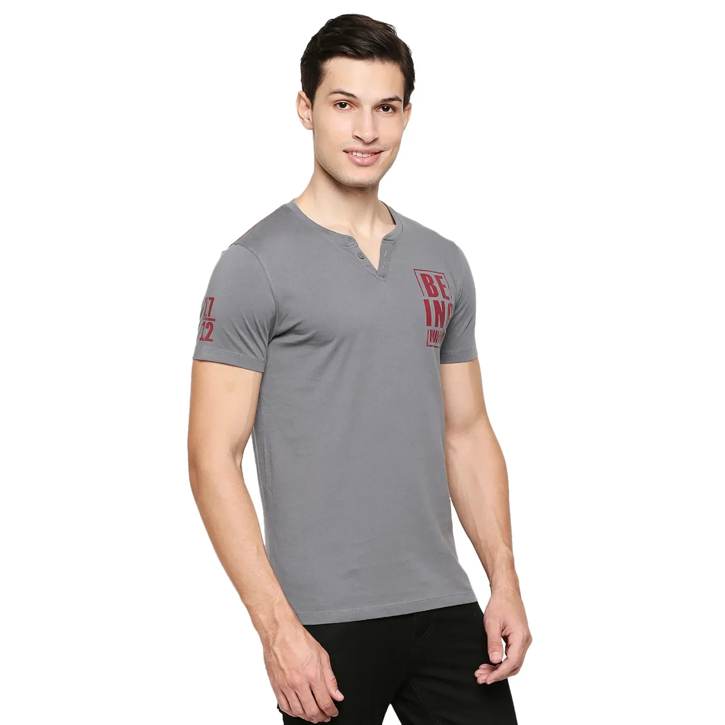 Grey Regular Fit Men's Short Sleeves T-Shirt by Being Human Clothing - Image 3