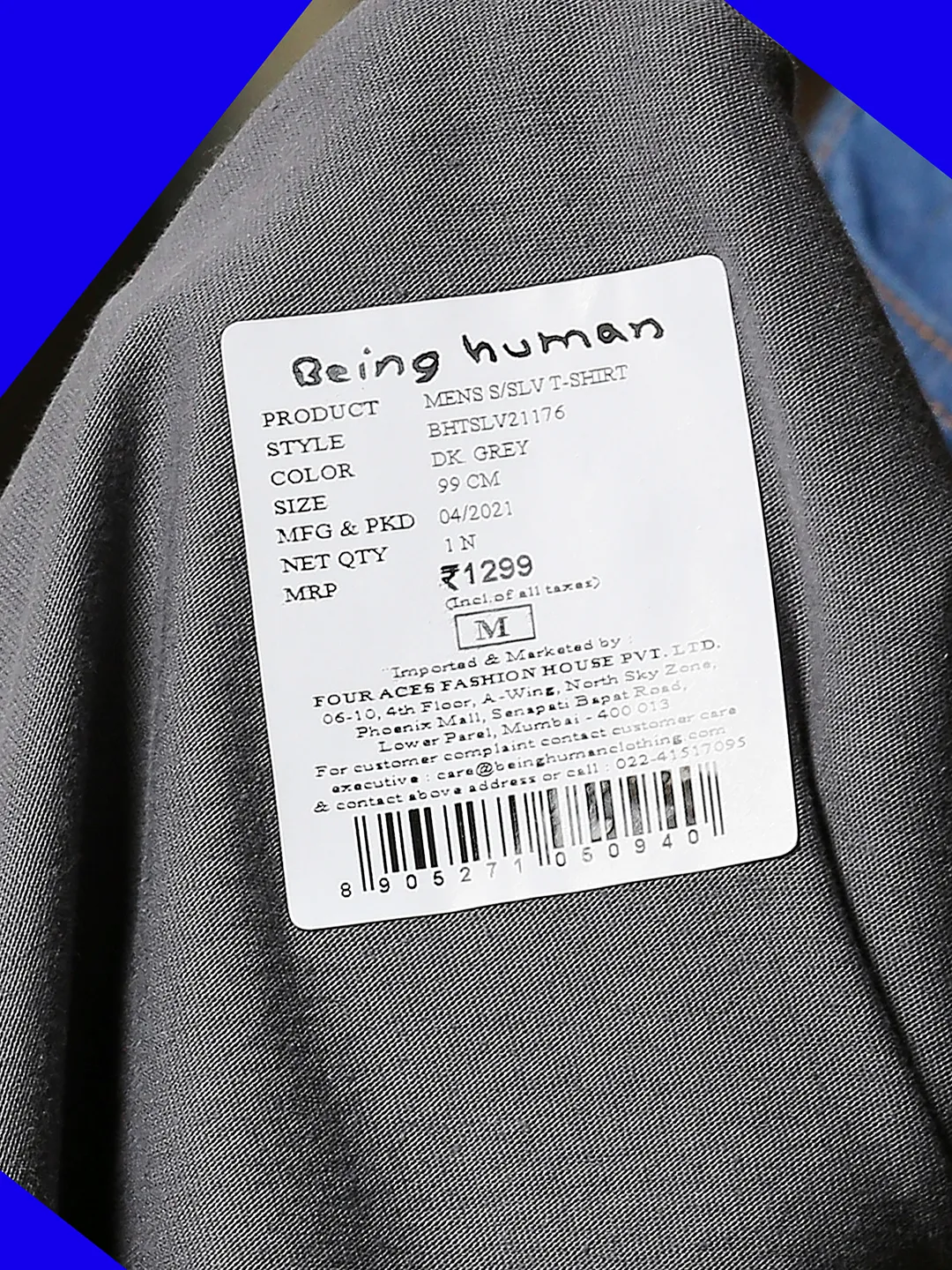 Grey Regular Fit Men's Short Sleeves T-Shirt by Being Human Clothing - Image 8
