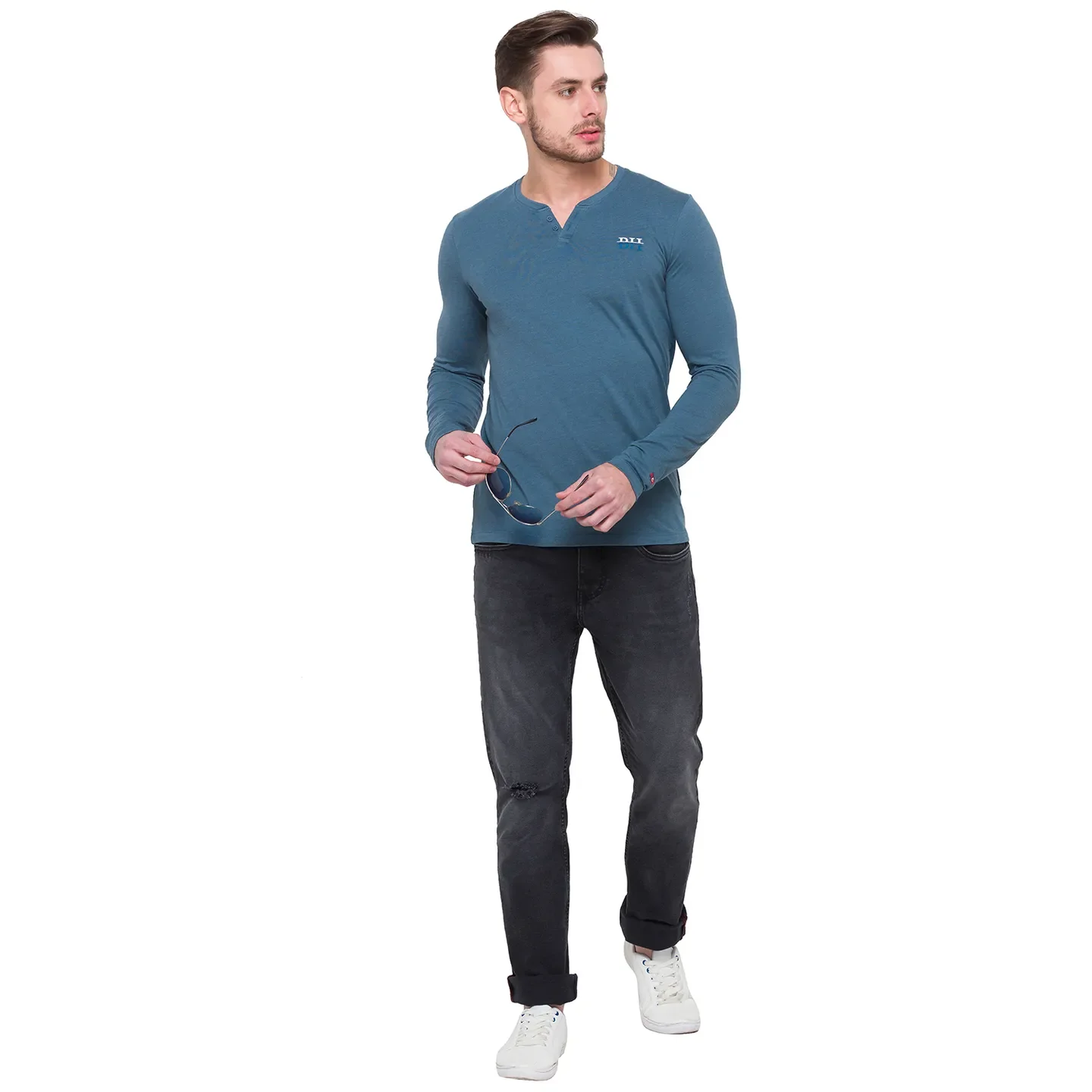 Green Regular Fit Men's Long Sleeves T-Shirt by Being Human Clothing - Image 2