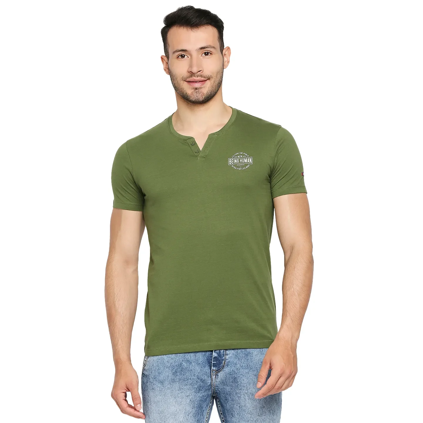 Green Regular Fit Men's Short Sleeves T-Shirt by Being Human Clothing