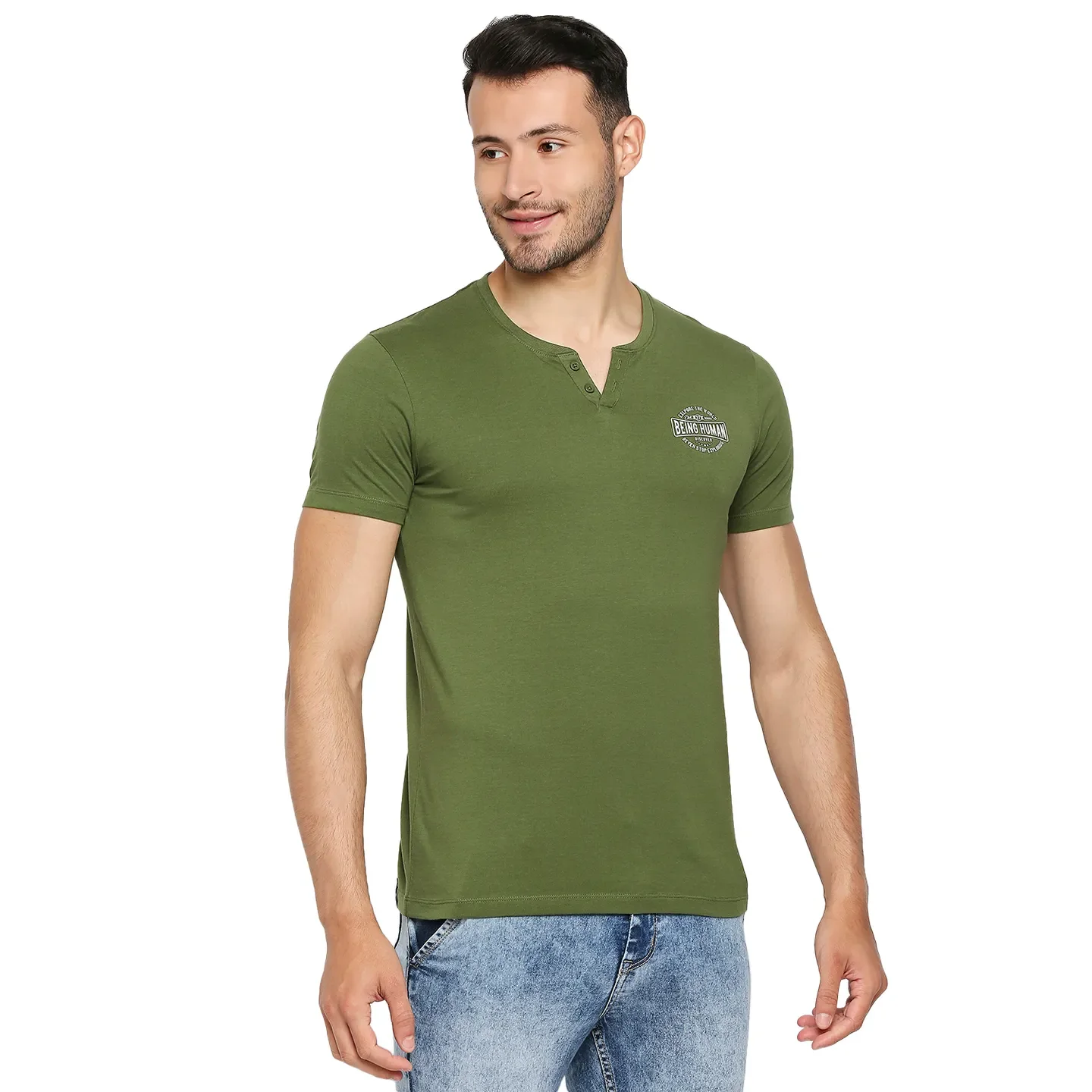 Green Regular Fit Men's Short Sleeves T-Shirt by Being Human Clothing - Image 3
