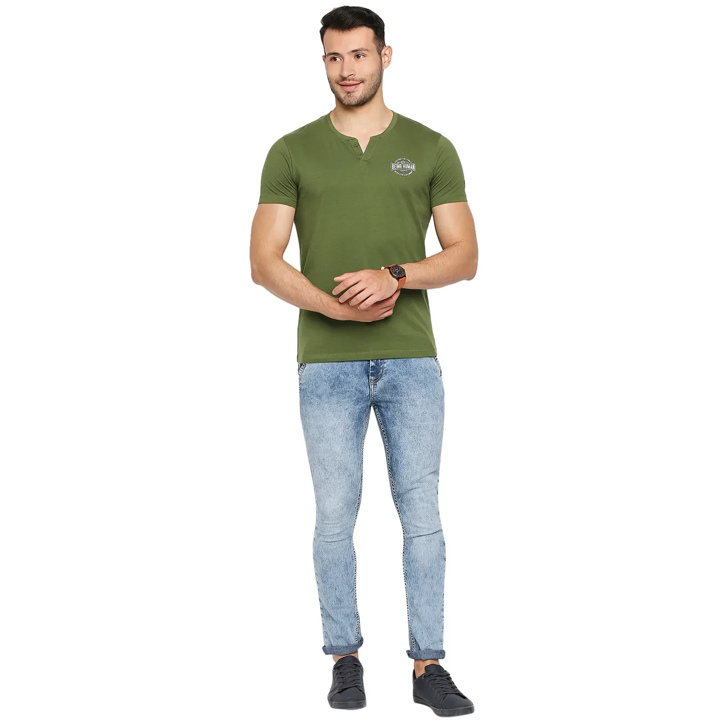 Green Regular Fit Men's Short Sleeves T-Shirt by Being Human Clothing - Image 6