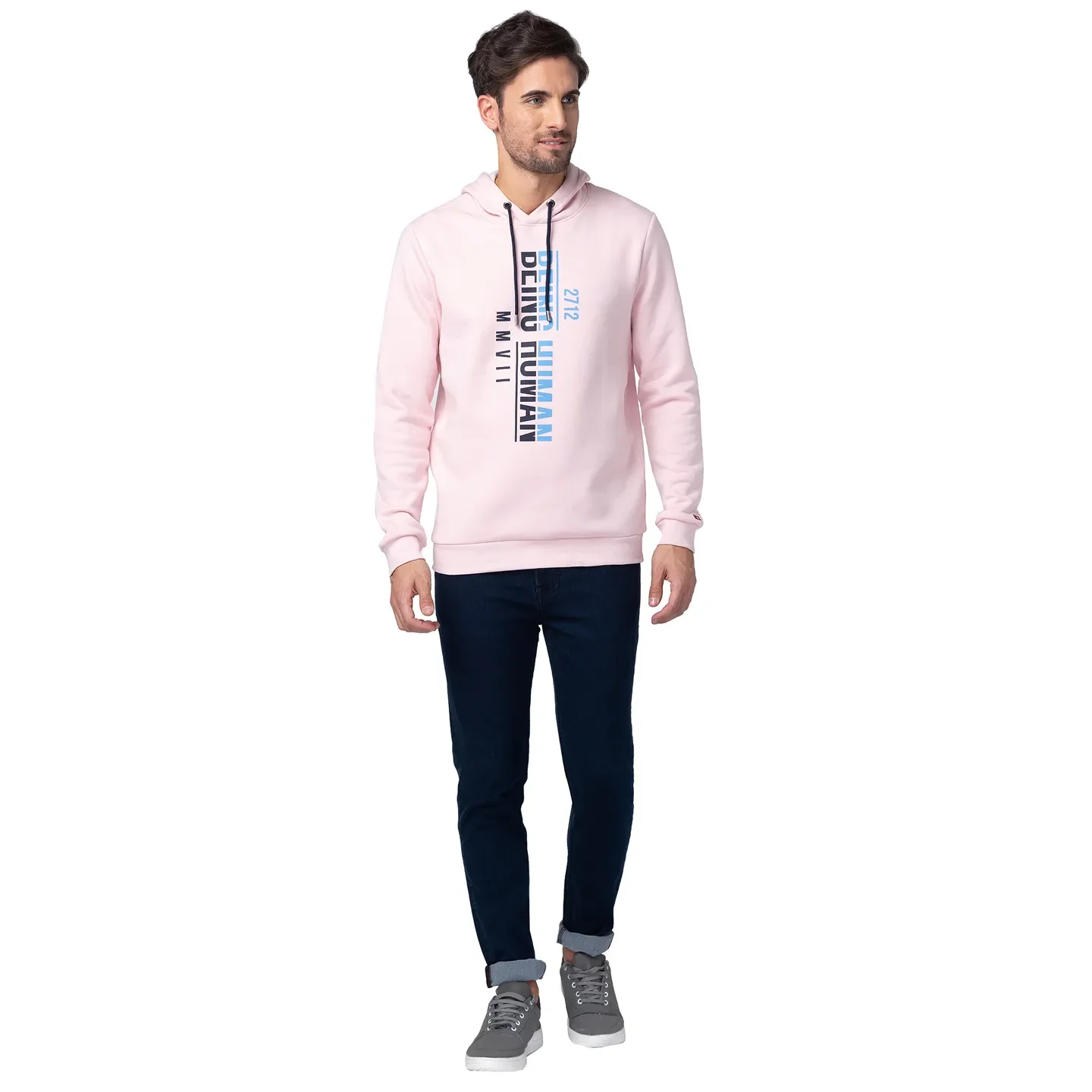 Baby Pink Regular Fit Men's Hoodie by Being Human Clothing - Image 2