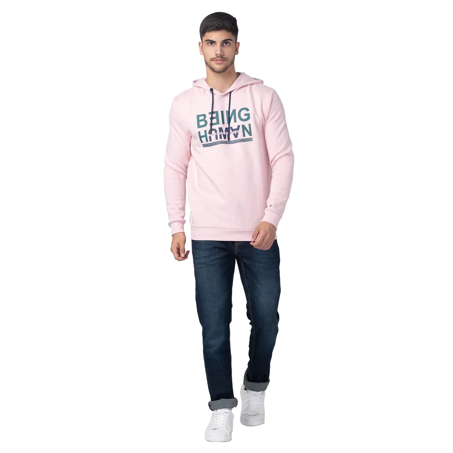 Baby Pink Regular Fit Men's Hoodie by Being Human Clothing - Image 5
