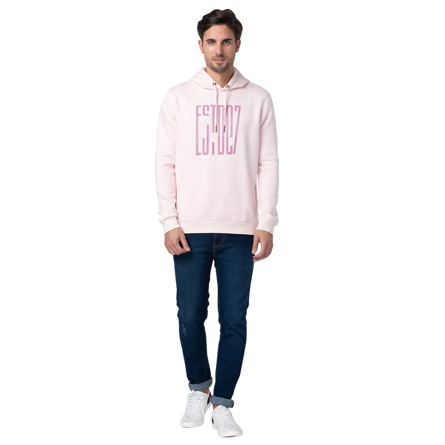 Baby Pink Regular Fit Men's Hoodie by Being Human Clothing - Image 2