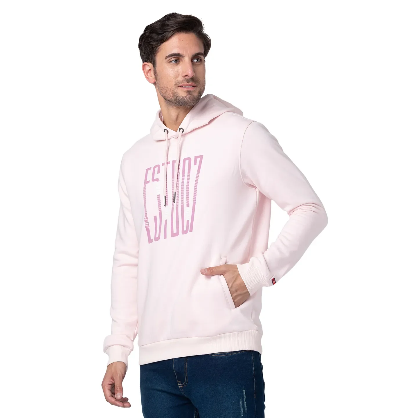 Baby Pink Regular Fit Men's Hoodie by Being Human Clothing - Image 4