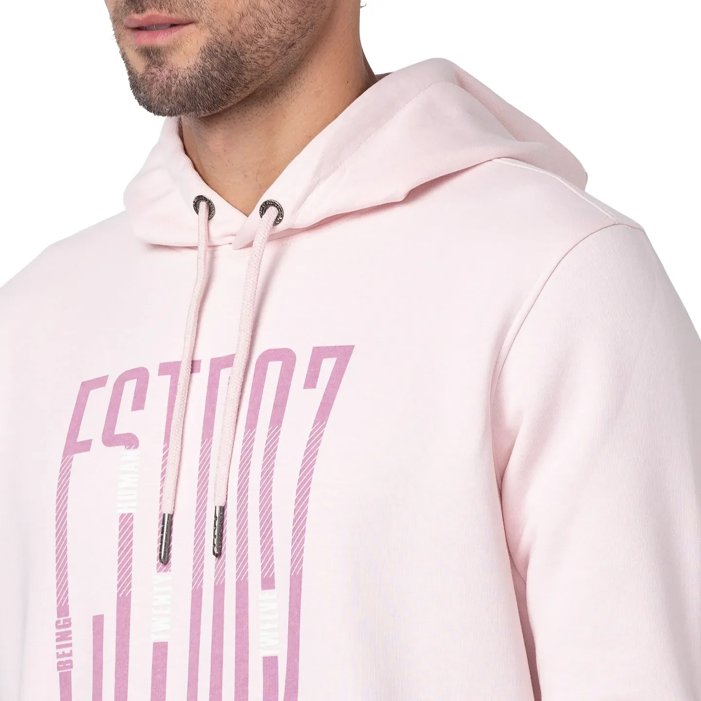 Baby Pink Regular Fit Men's Hoodie by Being Human Clothing - Image 5