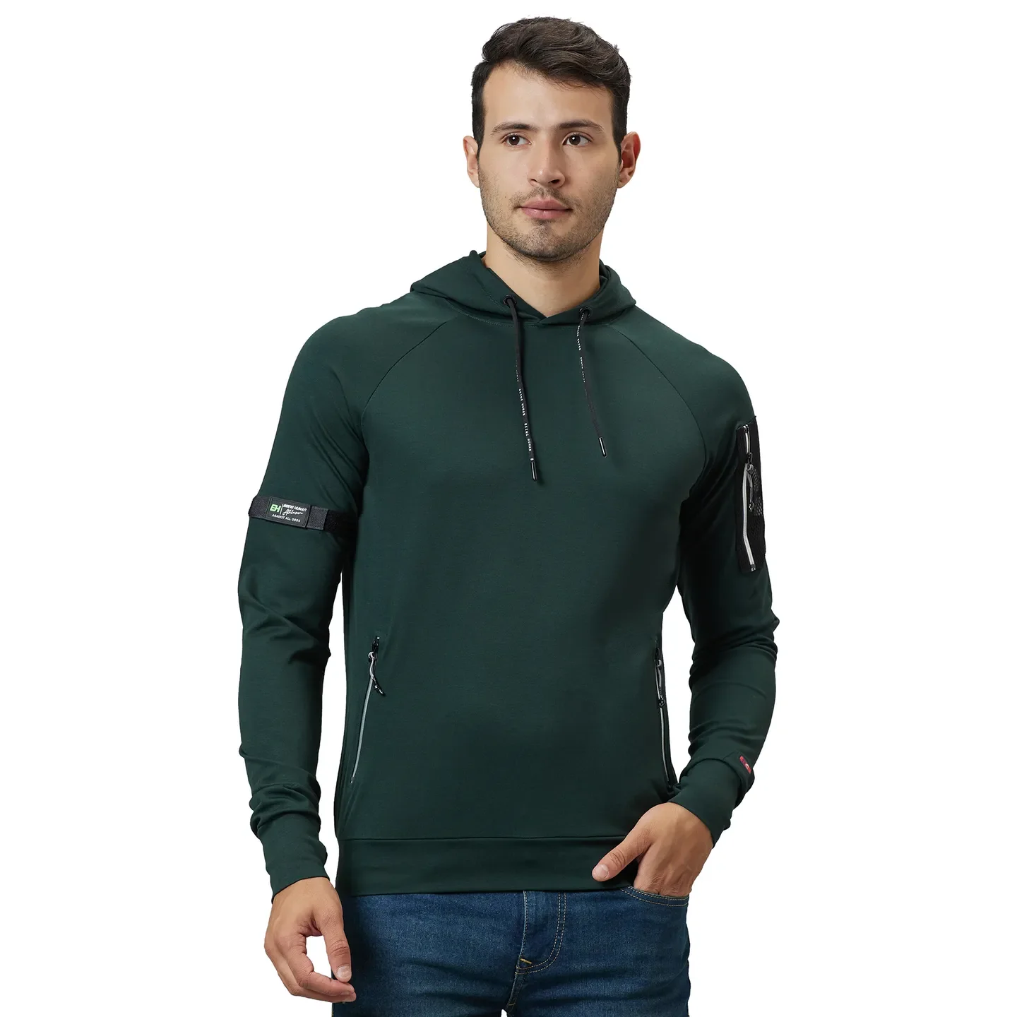 Green Regular Fit Long Sleeves Rayon And Nylon Men's Hoodie by Being Human Clothing