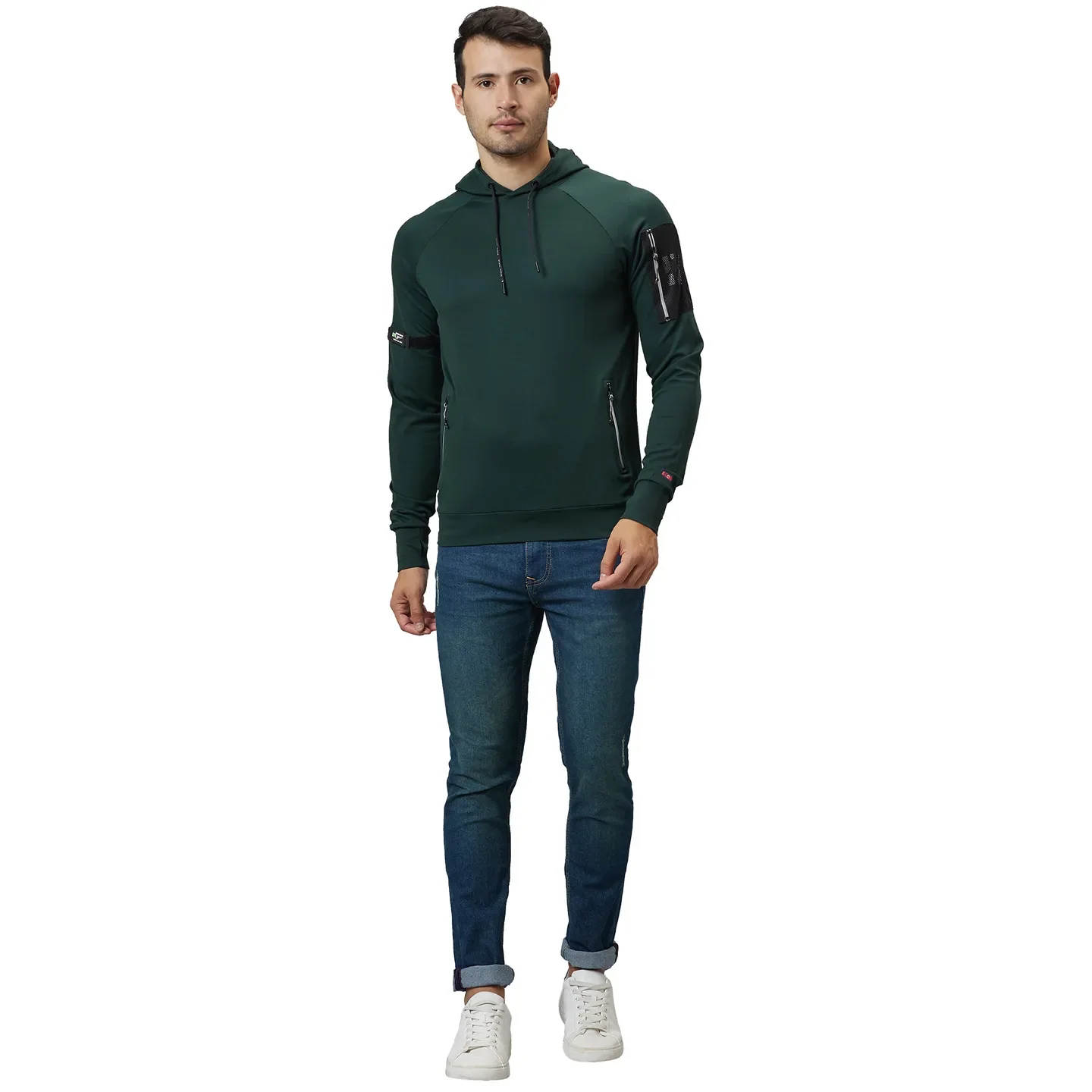 Green Regular Fit Long Sleeves Rayon And Nylon Men's Hoodie by Being Human Clothing - Image 2