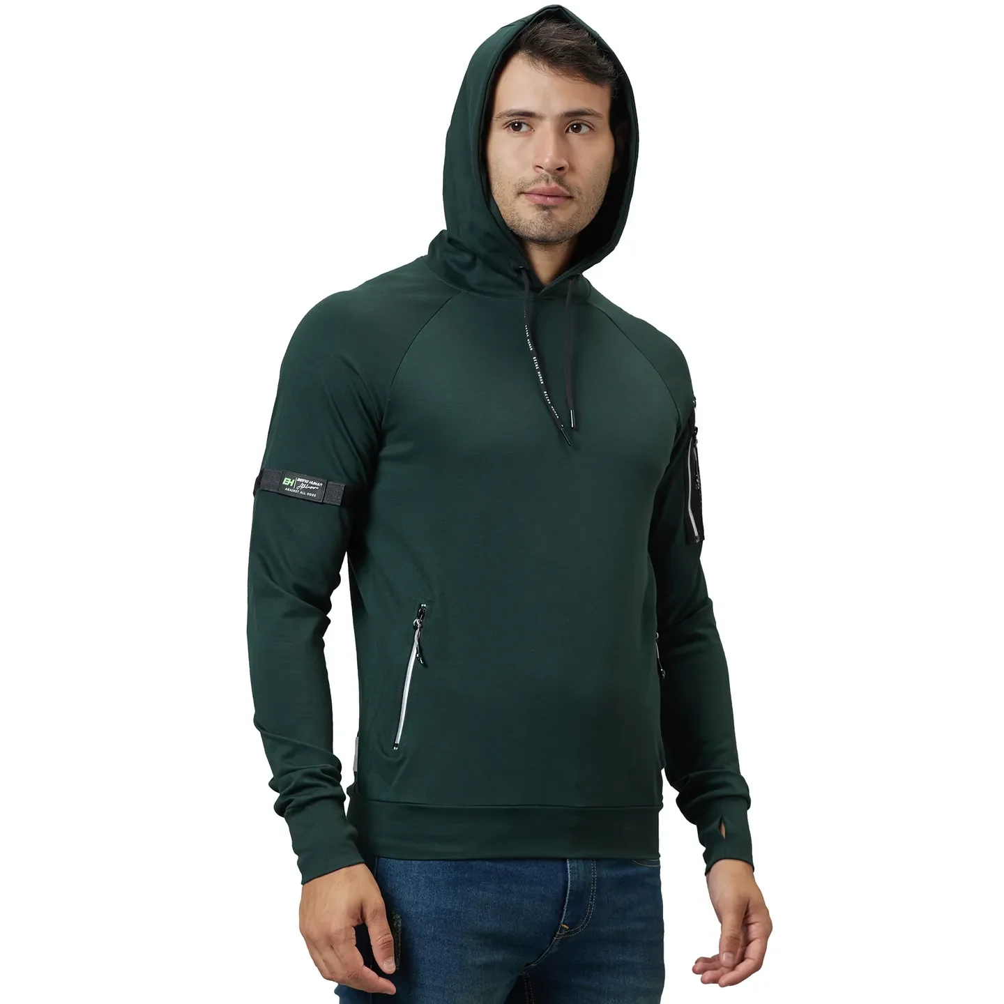 Green Regular Fit Long Sleeves Rayon And Nylon Men's Hoodie by Being Human Clothing - Image 4