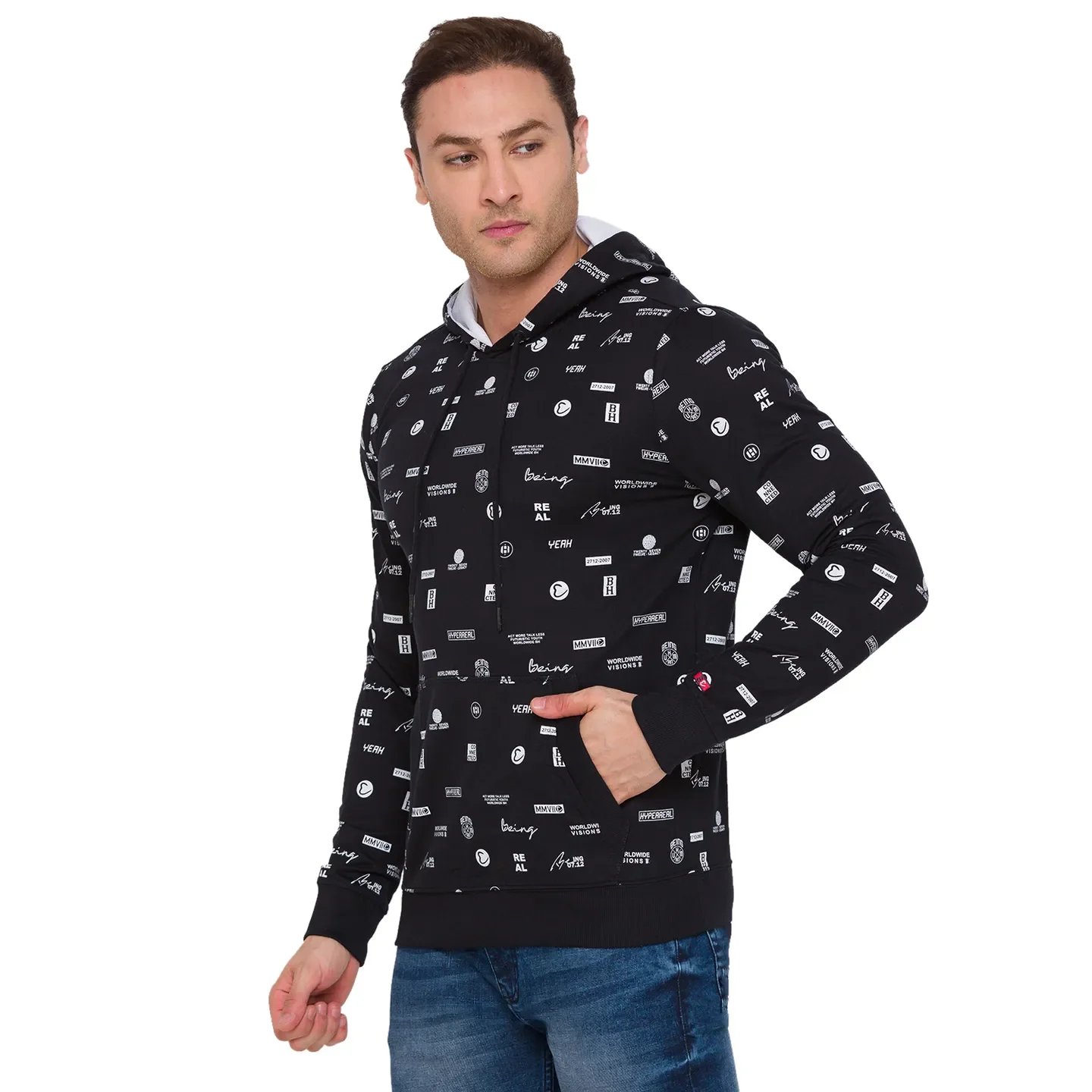 Black Regular Fit  Long Sleeves Cotton Men's Hoodie by Being Human Clothing - Image 2
