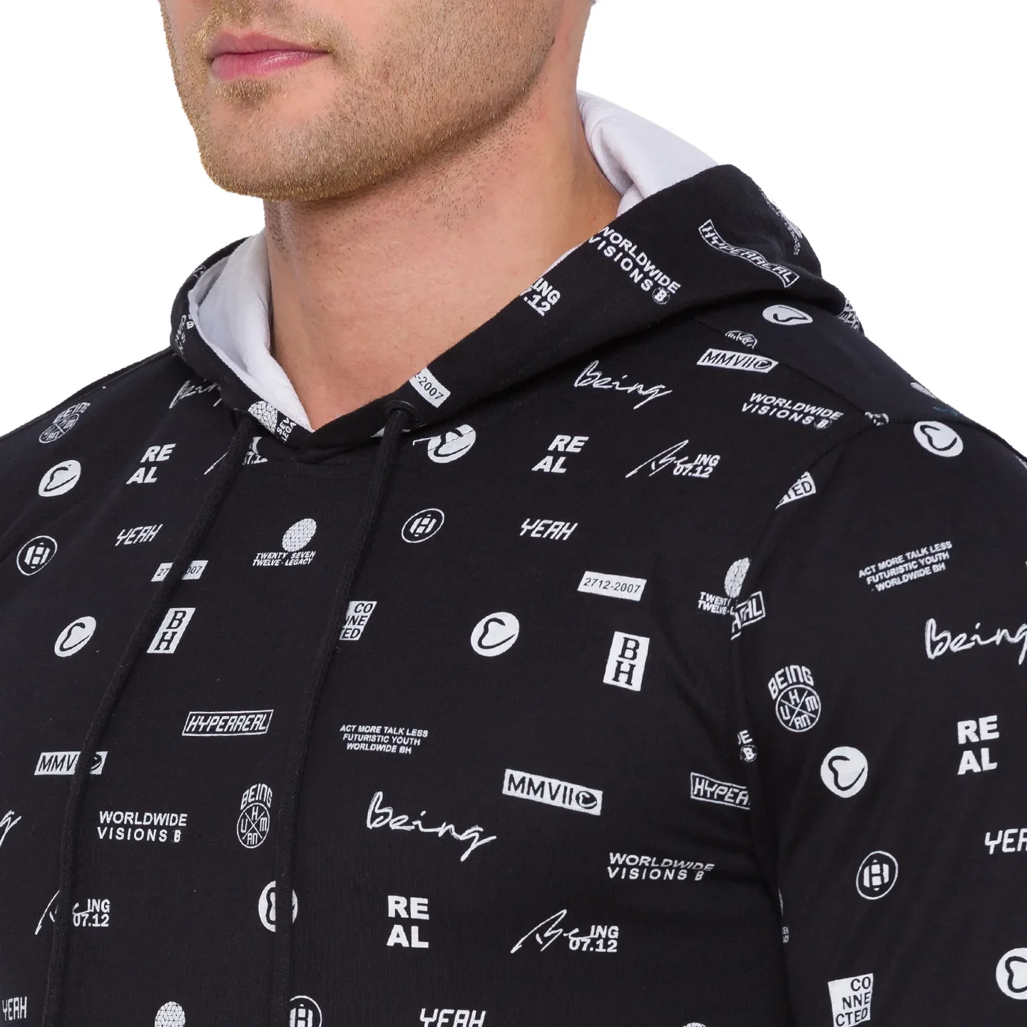 Black Regular Fit  Long Sleeves Cotton Men's Hoodie by Being Human Clothing - Image 3
