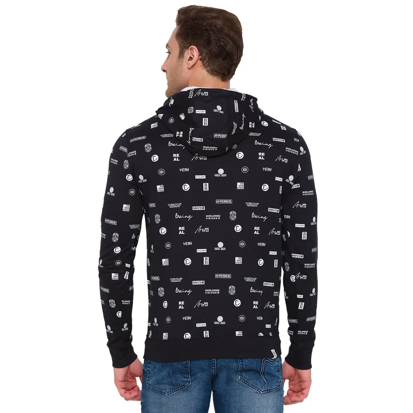 Black Regular Fit  Long Sleeves Cotton Men's Hoodie by Being Human Clothing - Image 4