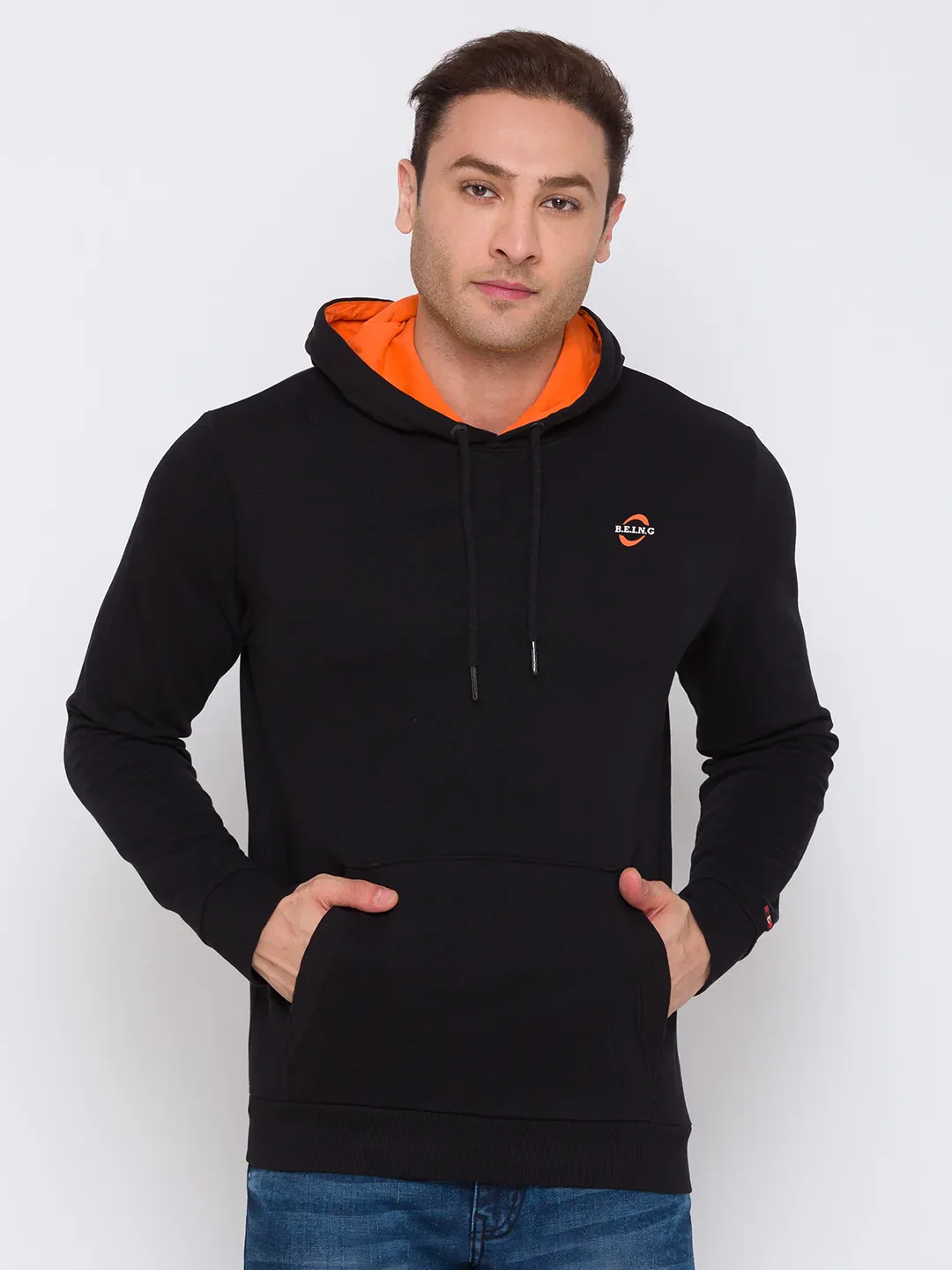 Black Regular Fit  Long Sleeves Cotton Men's Hoodie by Being Human Clothing