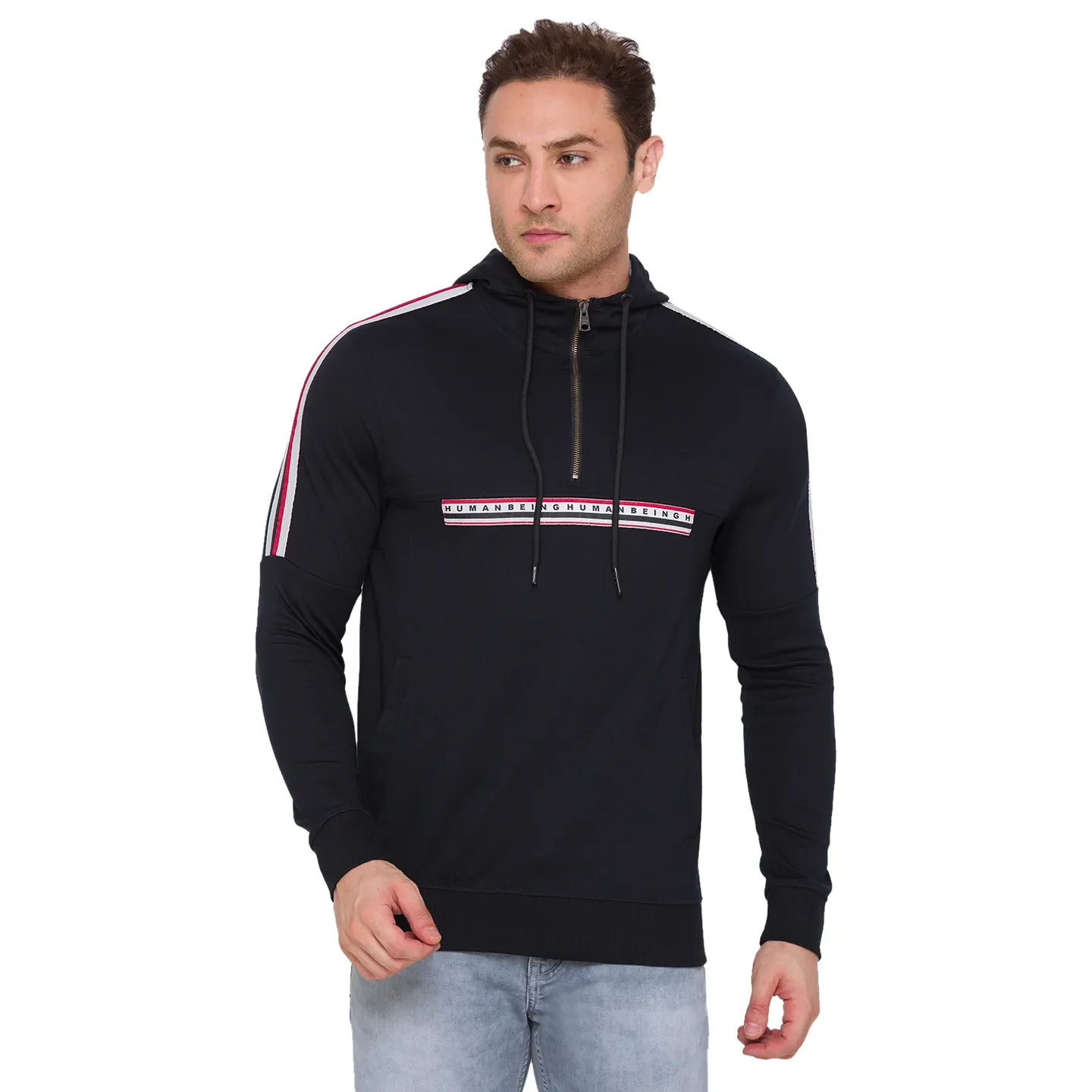 Black Regular Fit  Long Sleeves Cotton Men's Hoodie by Being Human Clothing