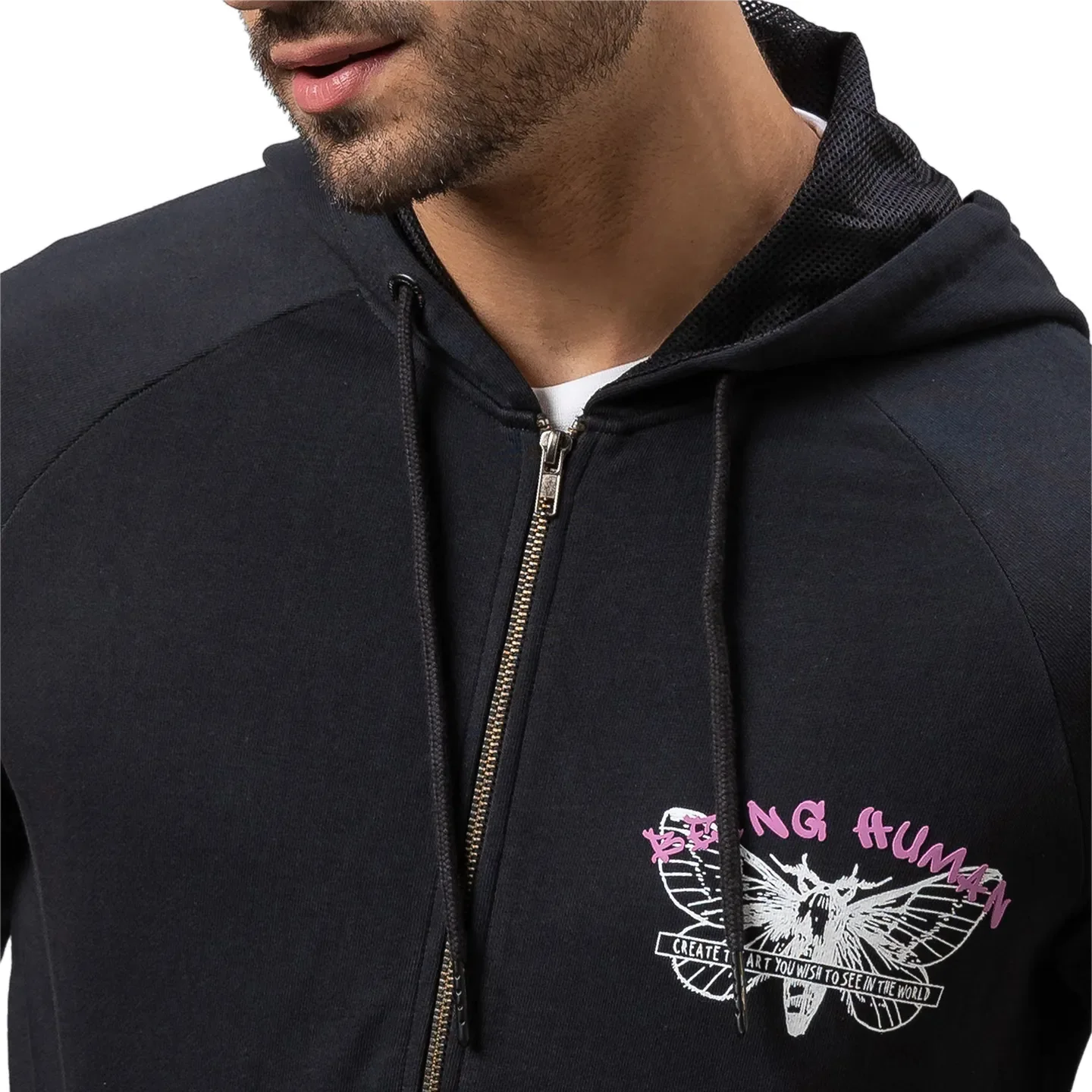 Black Regular Fit Long Sleeves Cotton Men's Hoodie by Being Human Clothing - Image 5