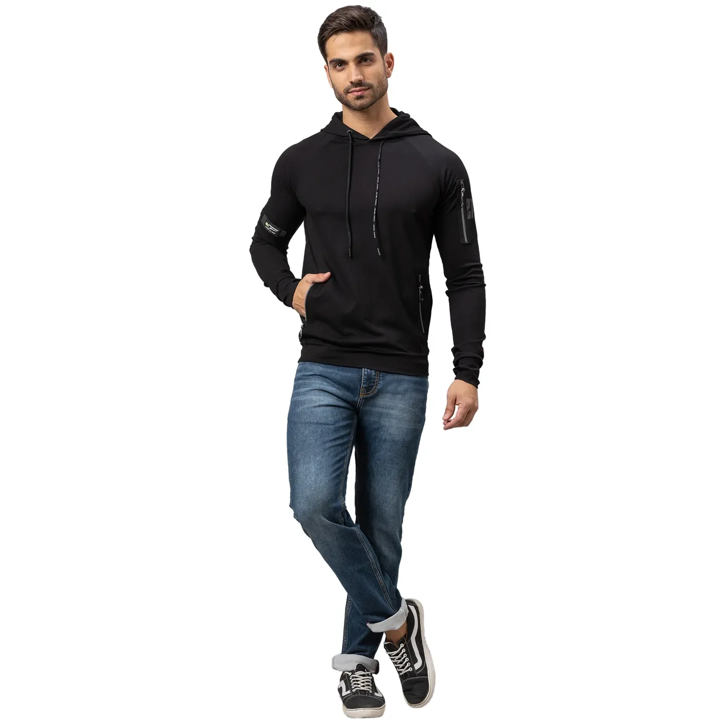 Black Regular Fit  Long Sleeves Rayon And Nylon Men's Hoodie by Being Human Clothing - Image 2