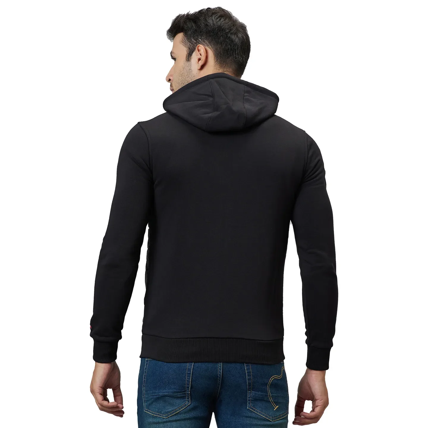Black Regular Fit  Long Sleeves Cotton Men's Hoodie by Being Human Clothing - Image 3