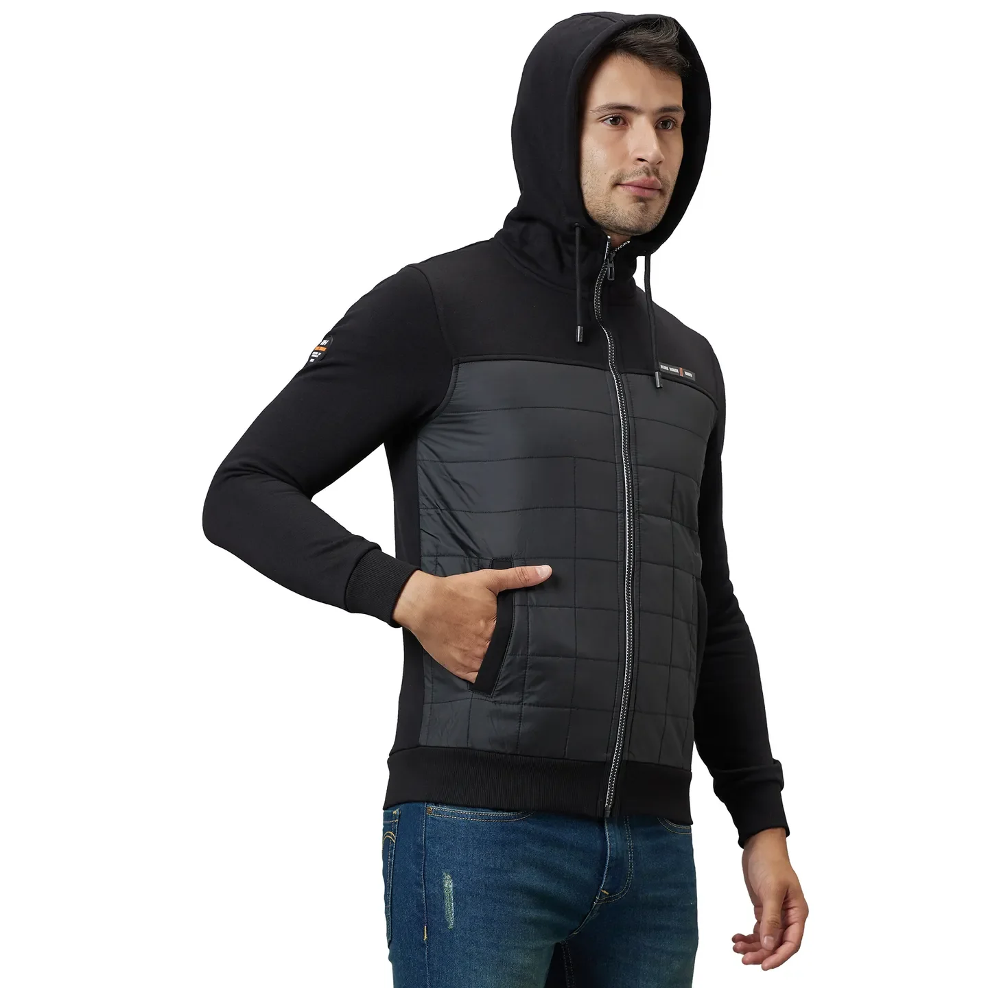 Black Regular Fit  Long Sleeves Cotton Men's Hoodie by Being Human Clothing - Image 4
