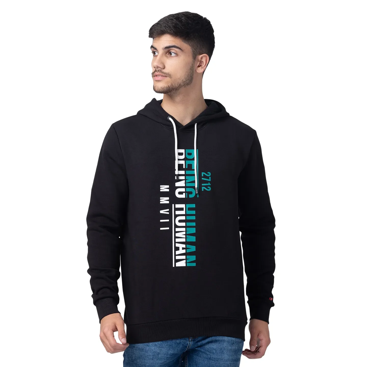 Black Regular Fit  Long Sleeves Cotton Men's Hoodie by Being Human Clothing