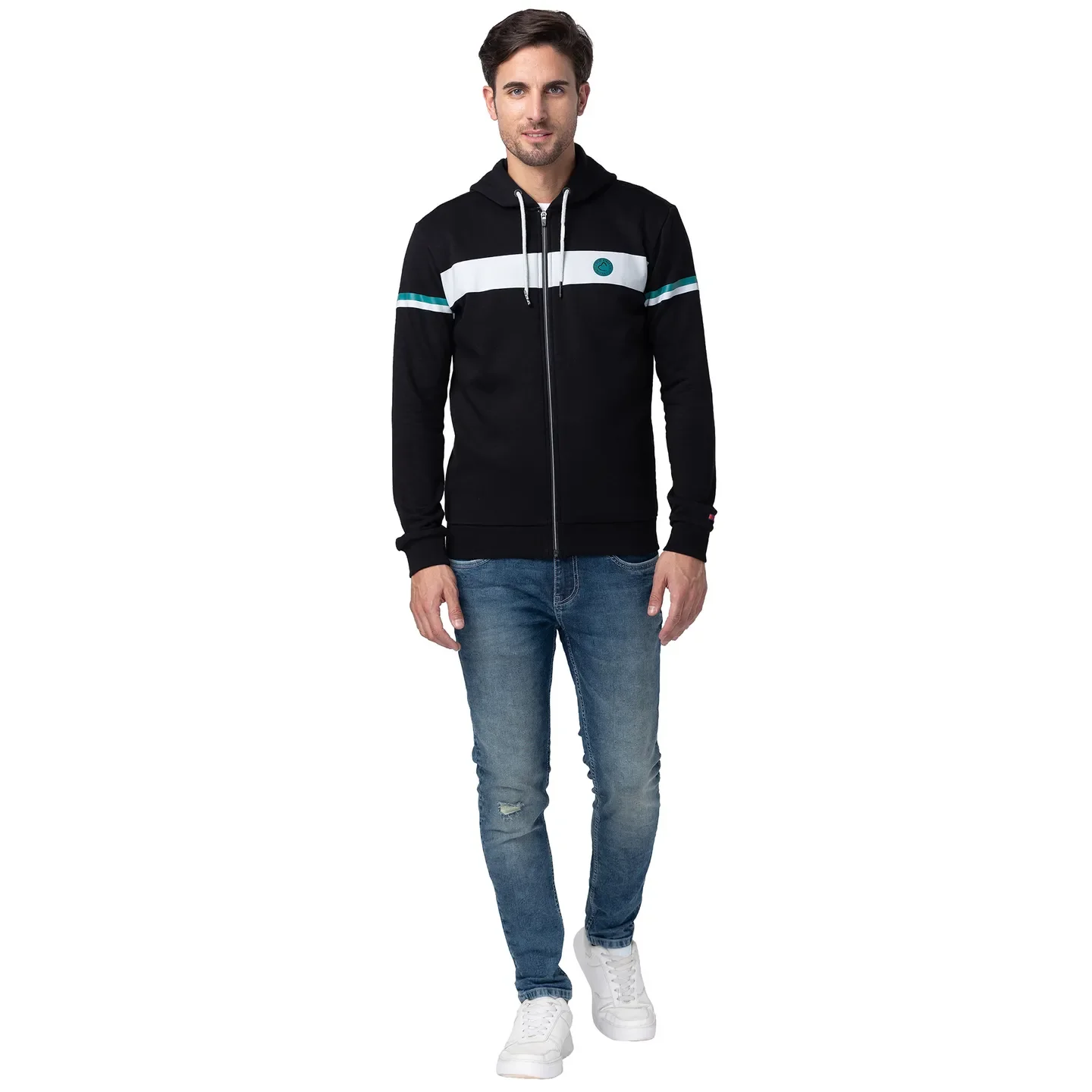 Black Regular Fit  Long Sleeves Cotton Men's Hoodie by Being Human Clothing - Image 2