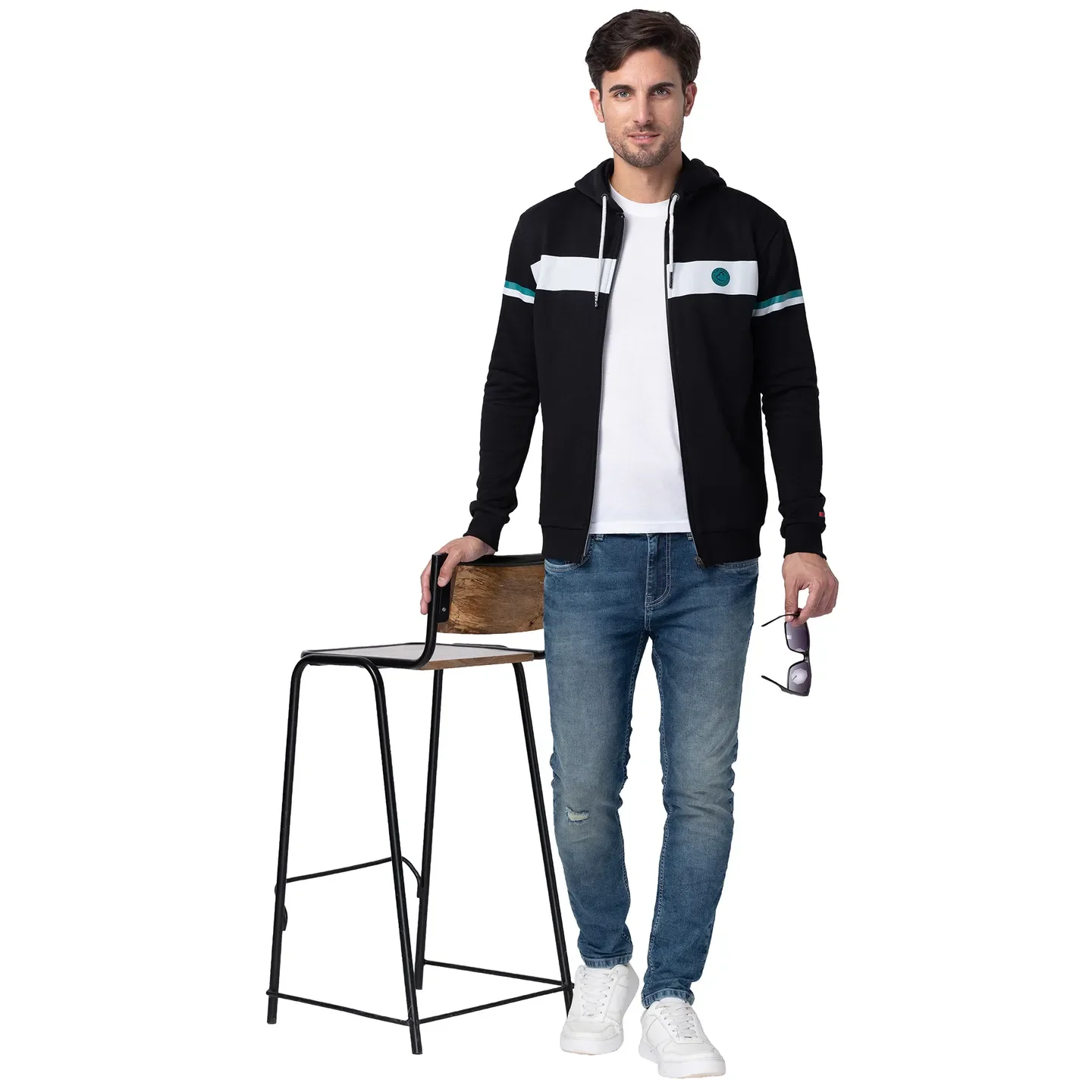 Black Regular Fit  Long Sleeves Cotton Men's Hoodie by Being Human Clothing - Image 6