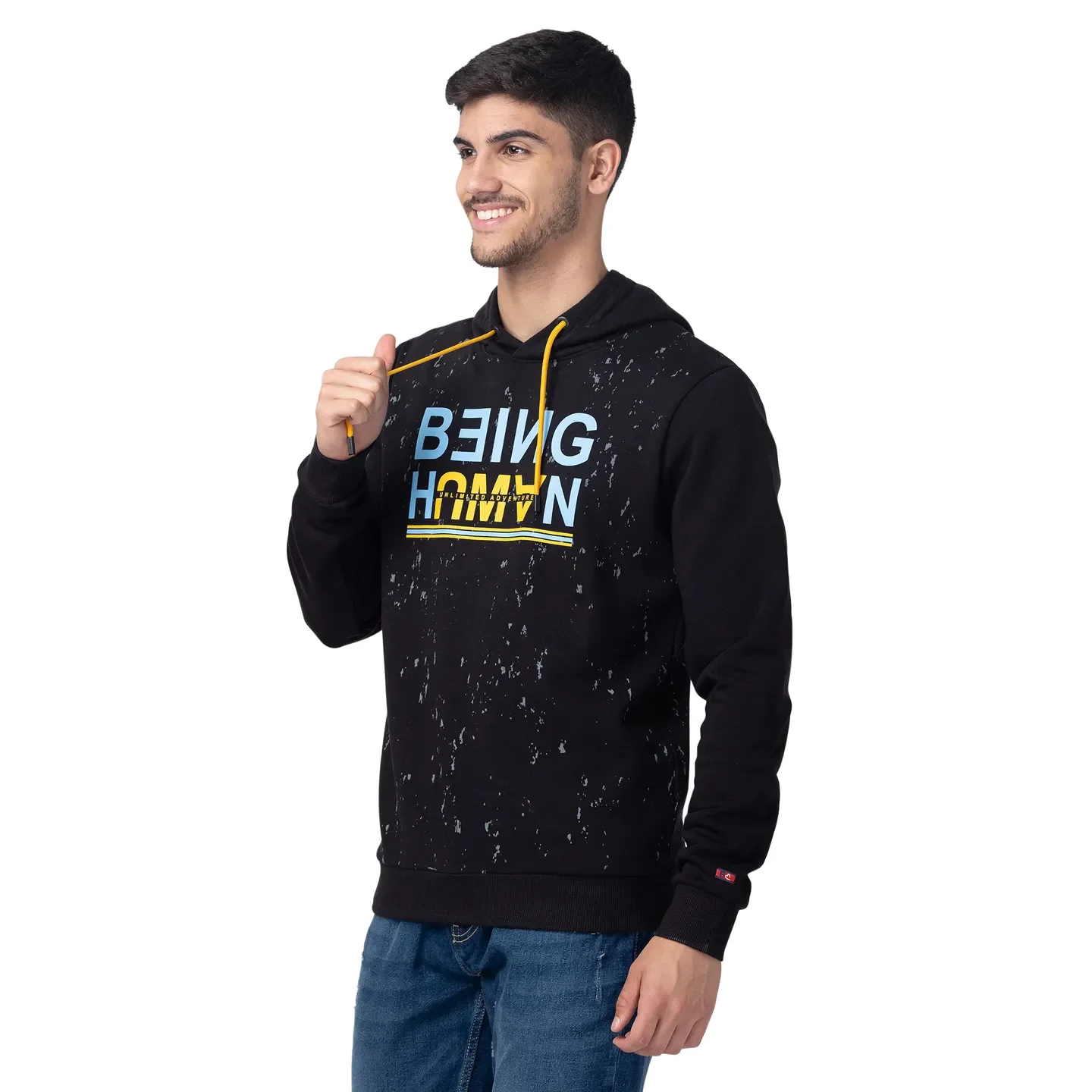 Black Regular Fit  Long Sleeves Cotton Men's Hoodie by Being Human Clothing - Image 2