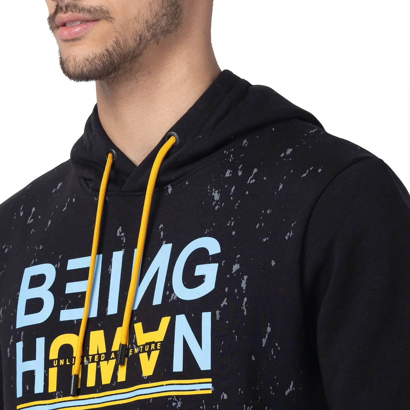 Black Regular Fit  Long Sleeves Cotton Men's Hoodie by Being Human Clothing - Image 4