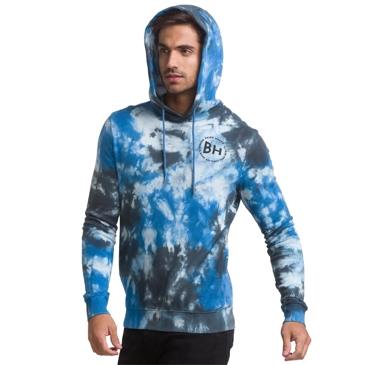 Blue Regular Fit  Long Sleeves Cotton Men's Hoodie by Being Human Clothing - Image 2