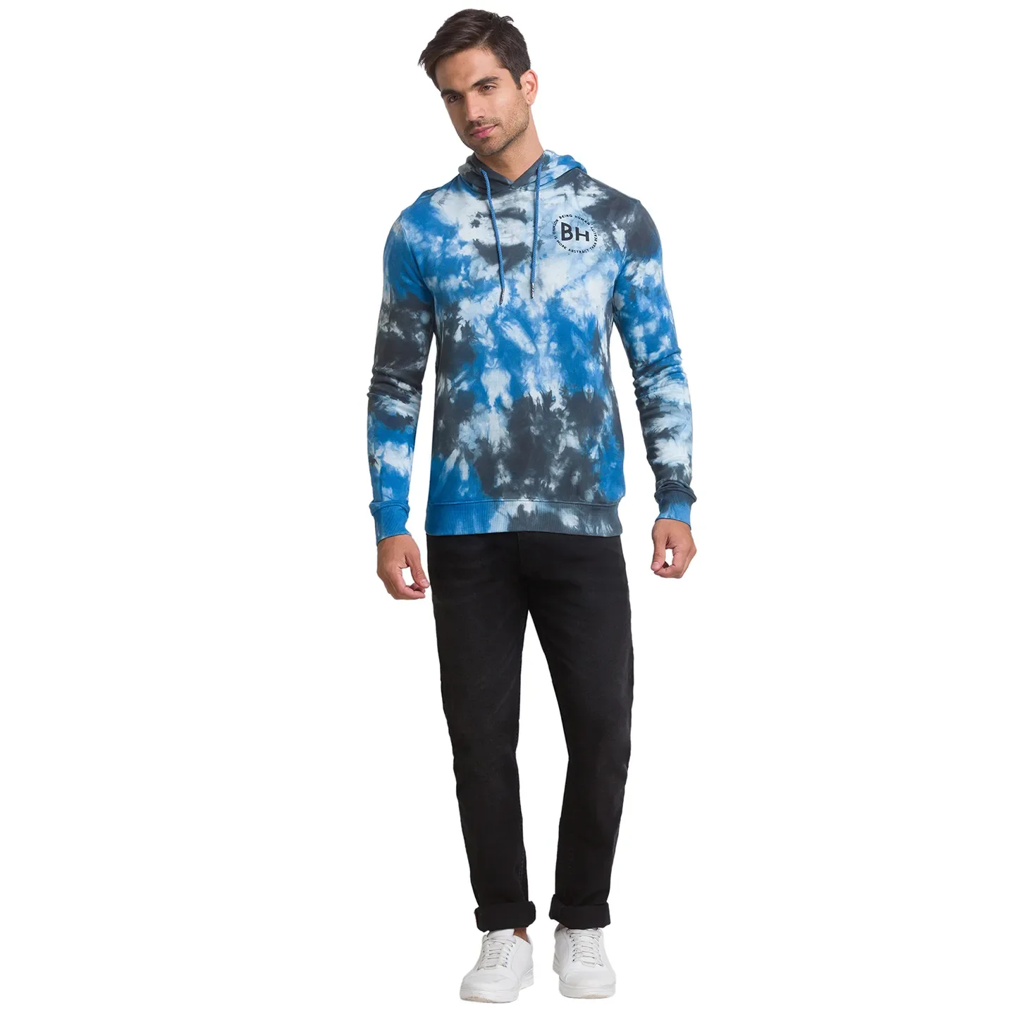 Blue Regular Fit  Long Sleeves Cotton Men's Hoodie by Being Human Clothing - Image 4