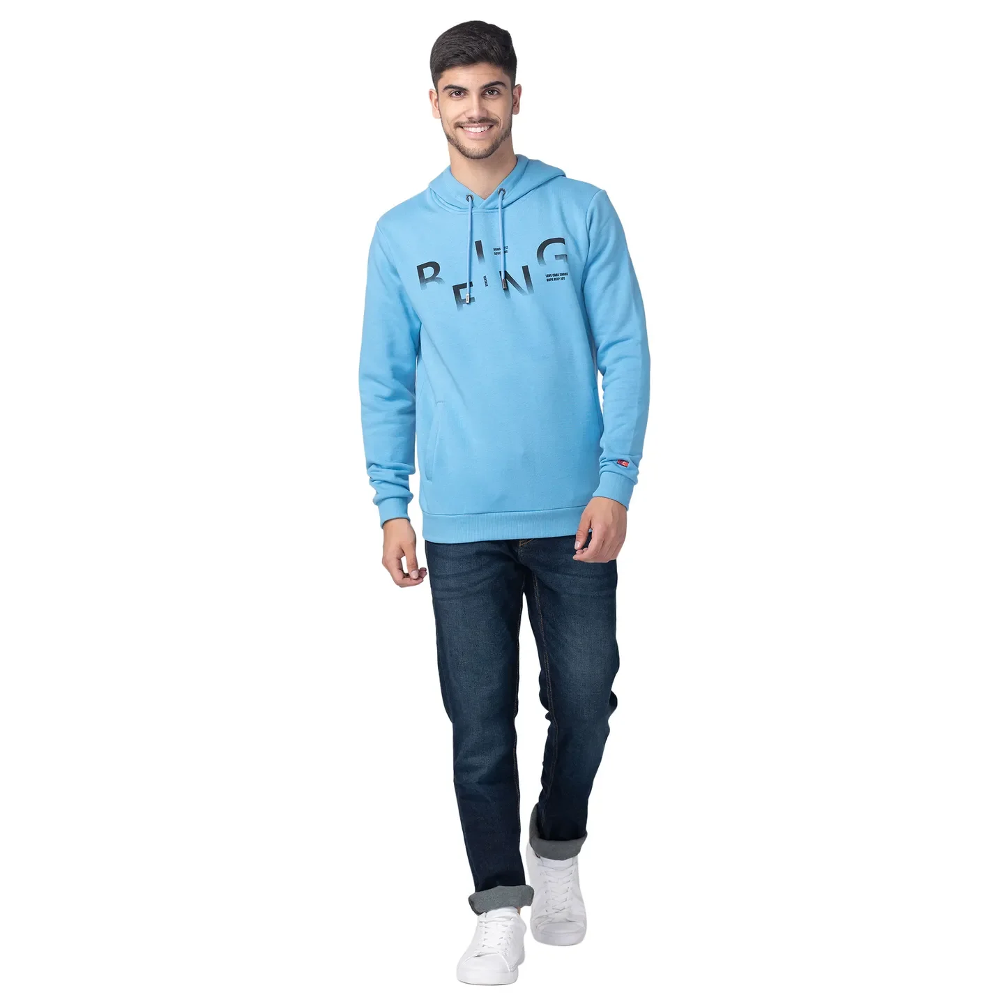 Blue Regular Fit  Long Sleeves Cotton Men's Hoodie by Being Human Clothing - Image 5